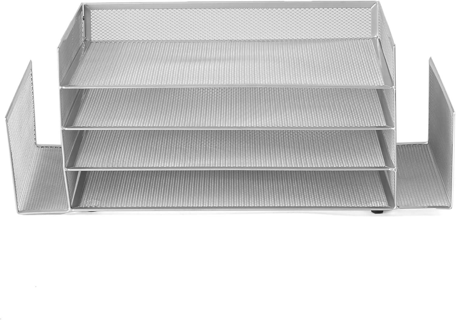 imageMind Reader Desktop Organizer File Storage Paper Tray Workspace Office Metal Mesh 1675L x 915W x 6H SilverSilver
