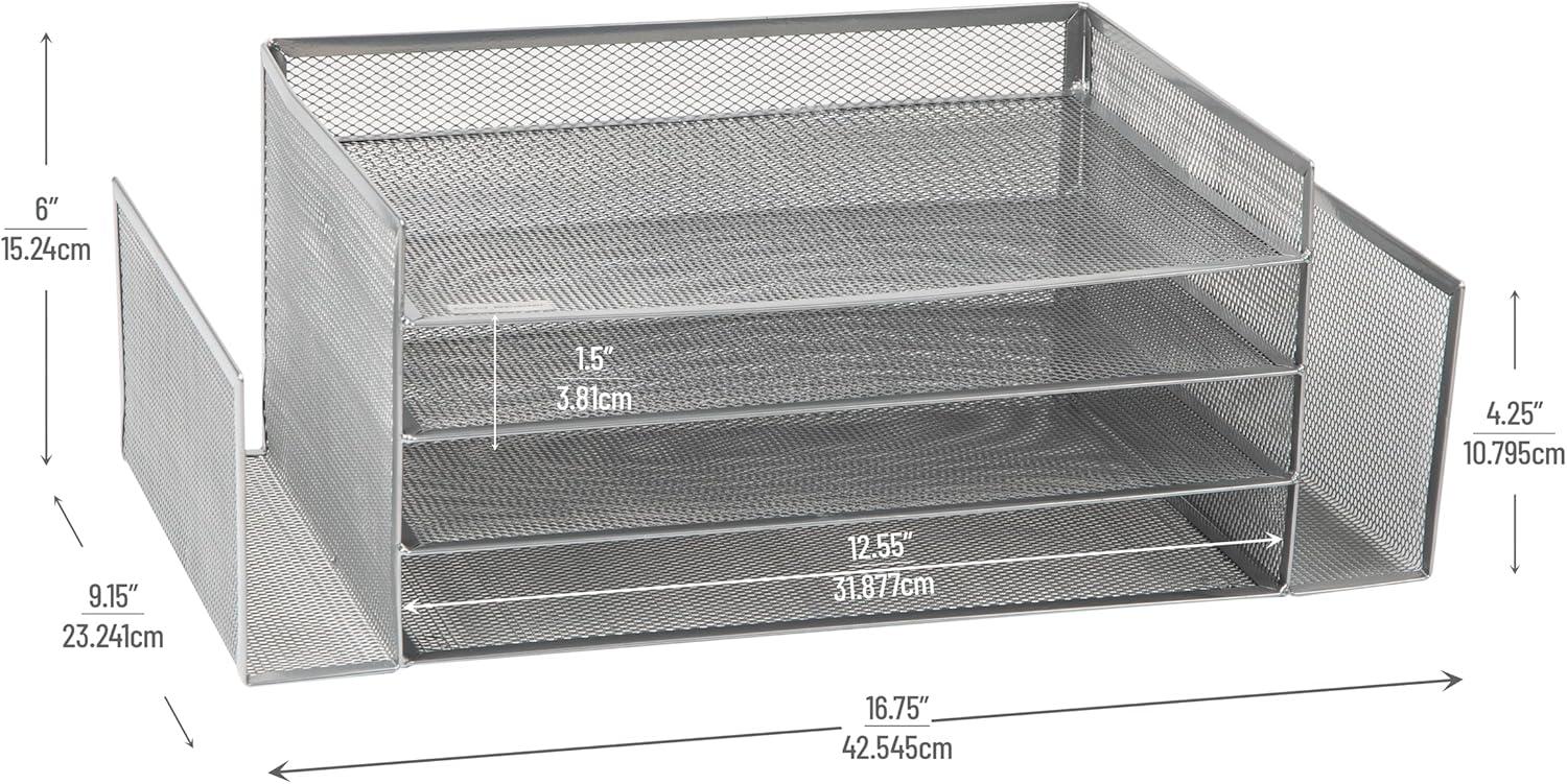 imageMind Reader Desktop Organizer File Storage Paper Tray Workspace Office Metal Mesh 1675L x 915W x 6H SilverSilver
