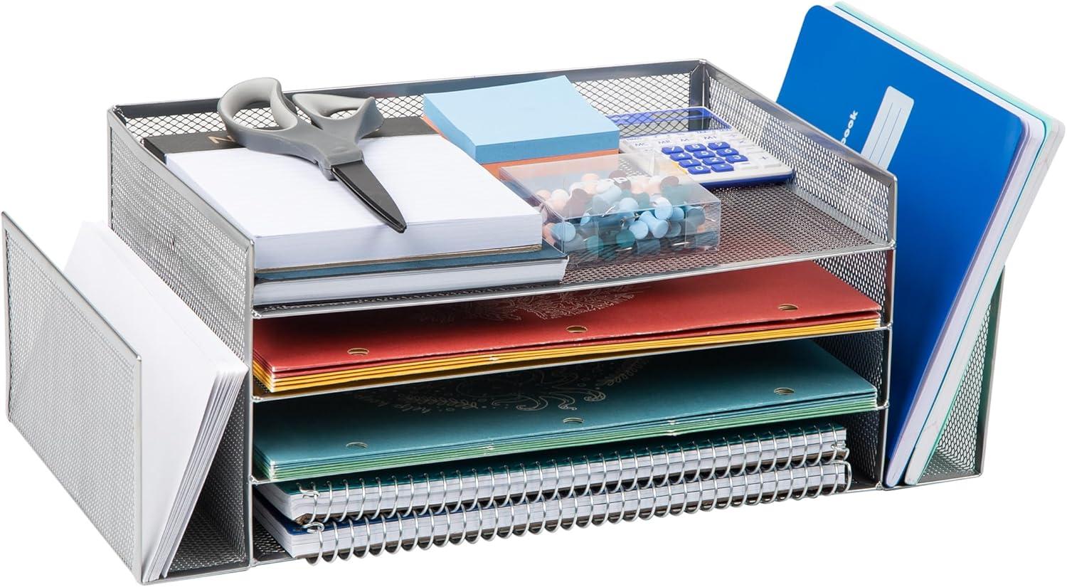 imageMind Reader Desktop Organizer File Storage Paper Tray Workspace Office Metal Mesh 1675L x 915W x 6H SilverSilver