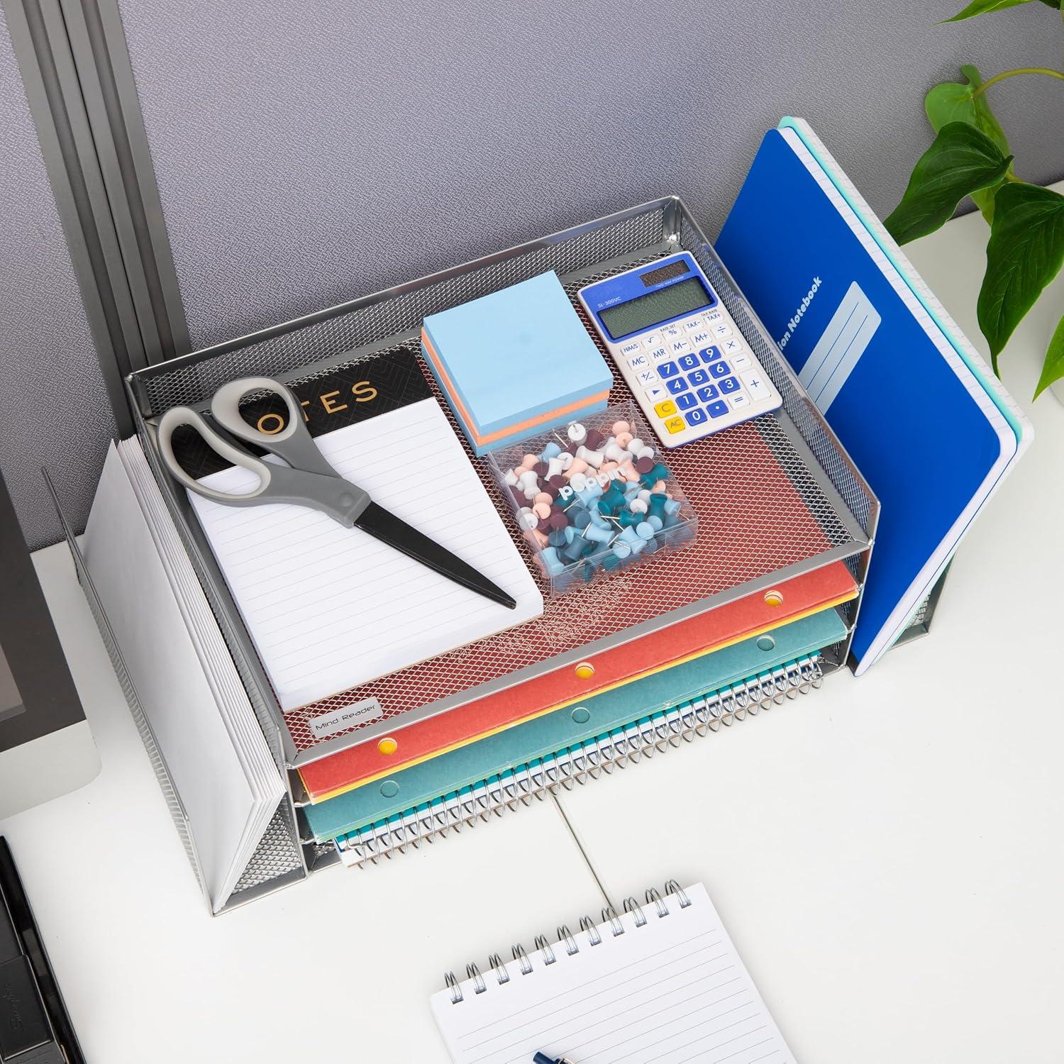 imageMind Reader Desktop Organizer File Storage Paper Tray Workspace Office Metal Mesh 1675L x 915W x 6H SilverSilver
