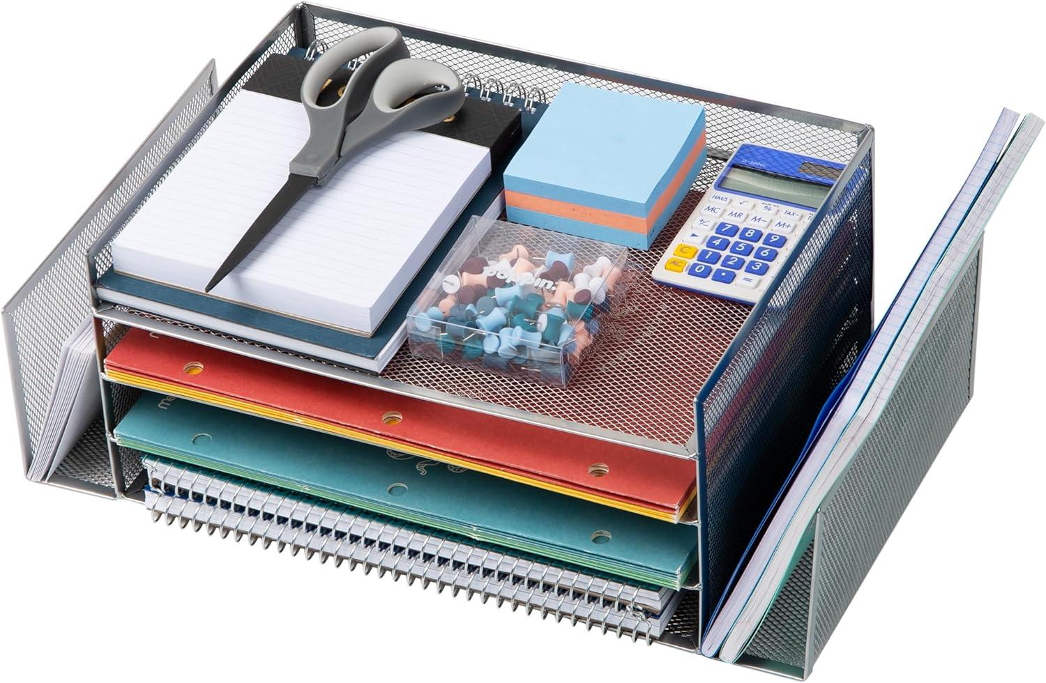 imageMind Reader Desktop Organizer File Storage Paper Tray Workspace Office Metal Mesh 1675L x 915W x 6H SilverSilver