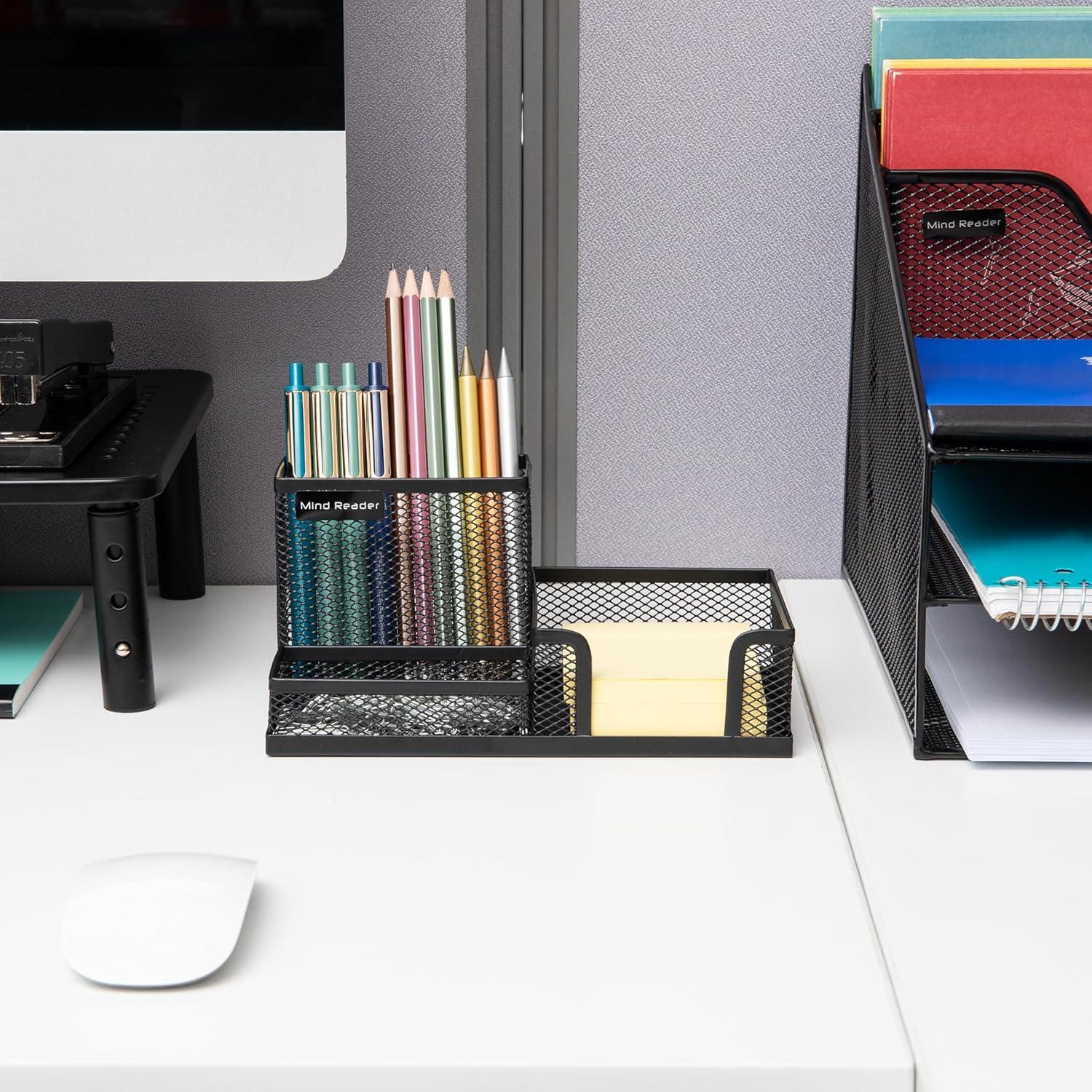 imageMind Reader Desktop Organizer Pen Holder Clip Basket Storage Office Metal Mesh 807L x 413W x 394H BlackMEMORG2BLK
