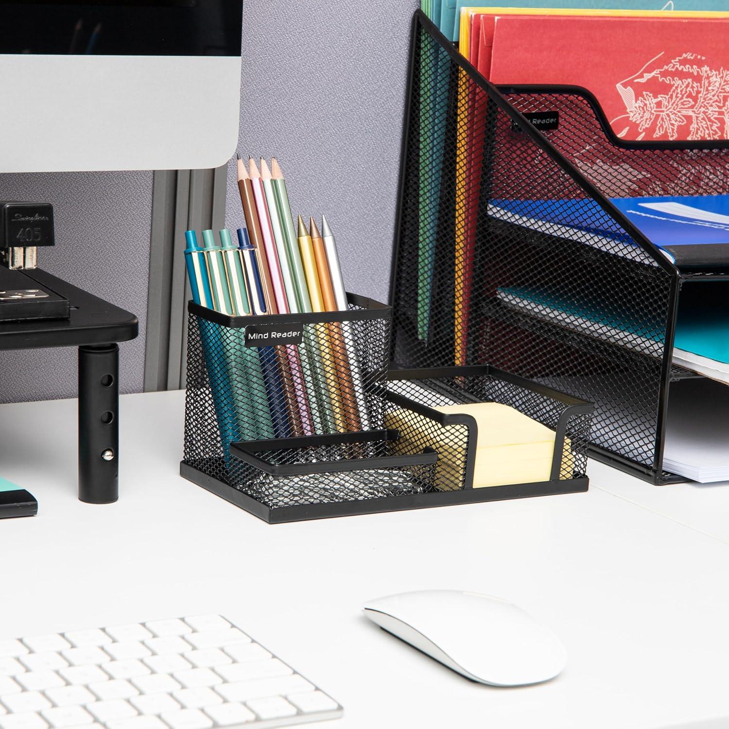 imageMind Reader Desktop Organizer Pen Holder Clip Basket Storage Office Metal Mesh 807L x 413W x 394H BlackMEMORG2BLK