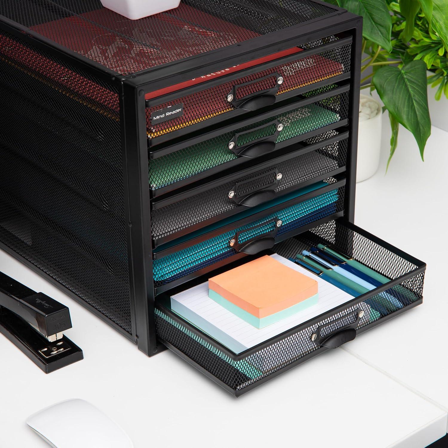 imageMind Reader File Storage Drawers Desk Organizer MultiPurpose Crafts Office Metal Mesh 279L x 356W x 279H cm SilverBlack 5 Drawer