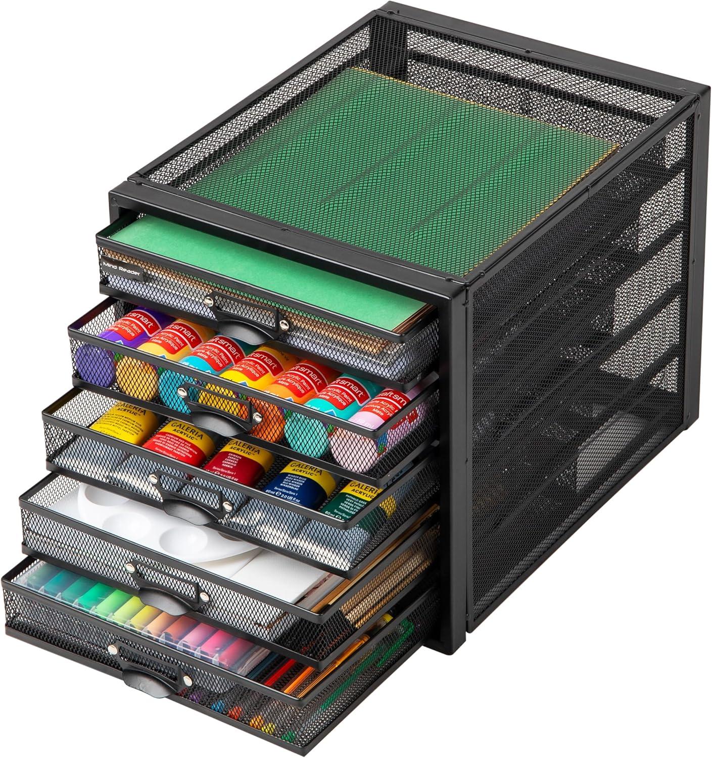 imageMind Reader File Storage Drawers Desk Organizer MultiPurpose Crafts Office Metal Mesh 279L x 356W x 279H cm SilverBlack 5 Drawer