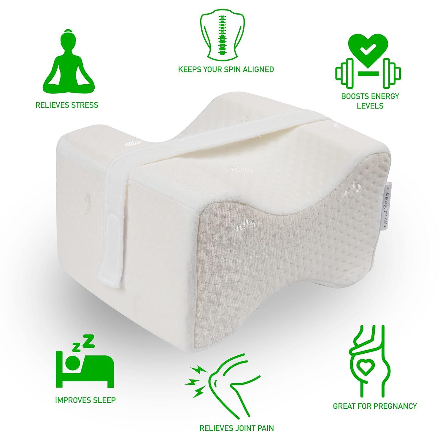 imageMind Reader Knee Pillow Lumbar Support Leg Pillow Sciatica Side Sleeper Memory Foam 95 L x 825 W x 6 H Blue and Gray