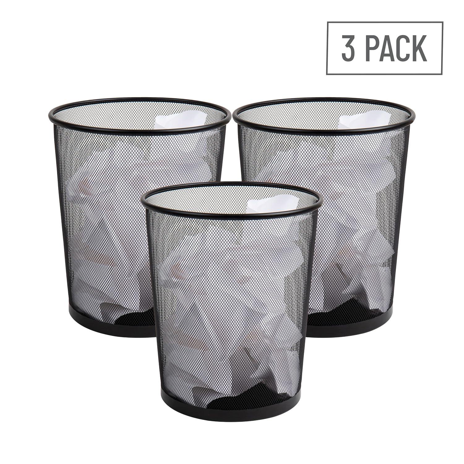 imageMind Reader Mesh Trash Can Set of 3 Waste Paper Basket Round Office Metal Mesh 115 L x 115 W x 1375 H Black
