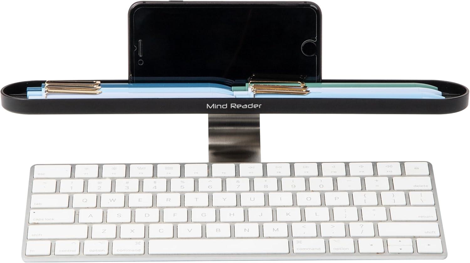 imageMind Reader Over Keyboard Shelf Desktop Organizer Phone Holder Storage Phone Holder Office 13L x 2W x 35H BlackAbove Desk Compartments