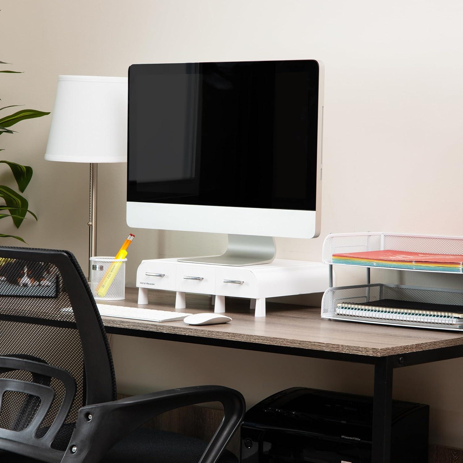 imageMind Reader PC Laptop IMAC Monitor Stand and Desk Organizer White