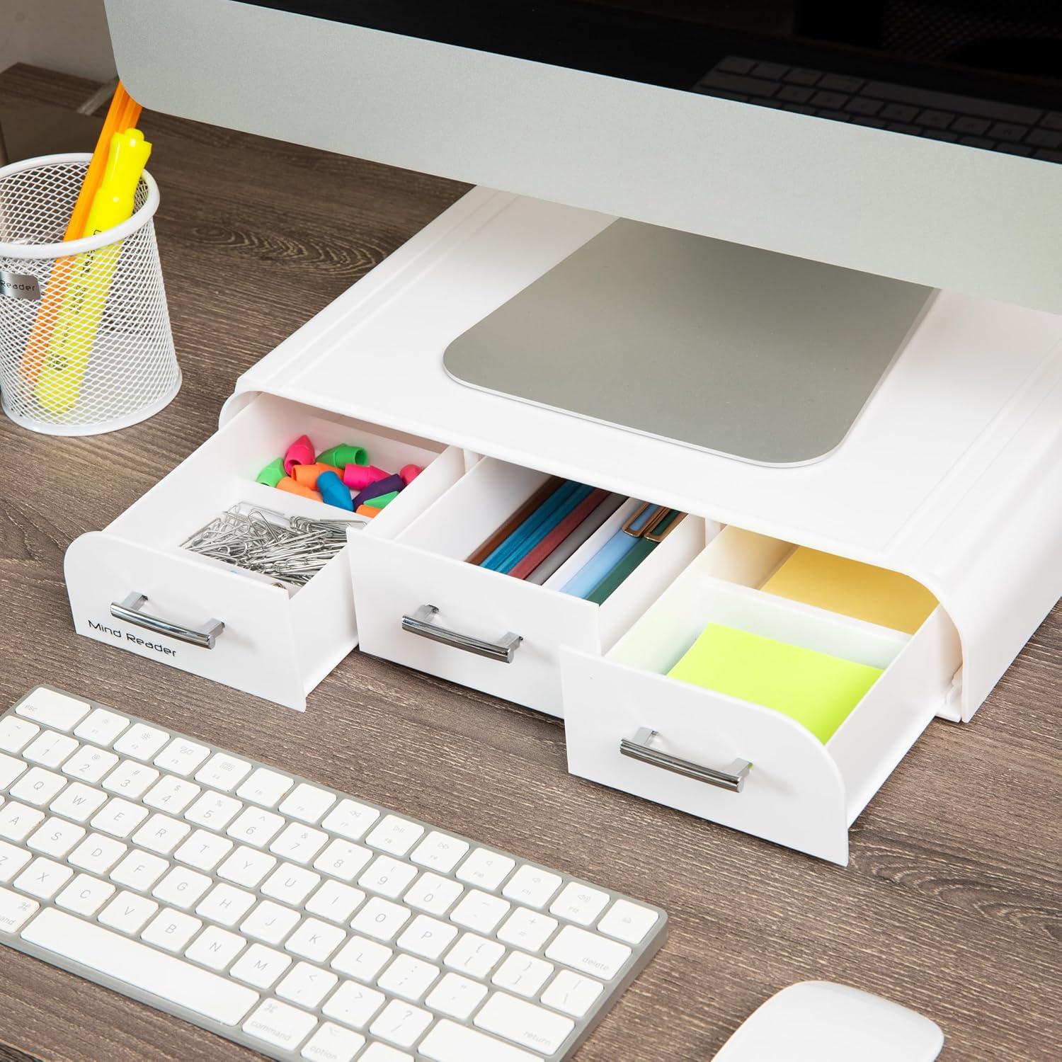 imageMind Reader PC Laptop IMAC Monitor Stand and Desk Organizer White