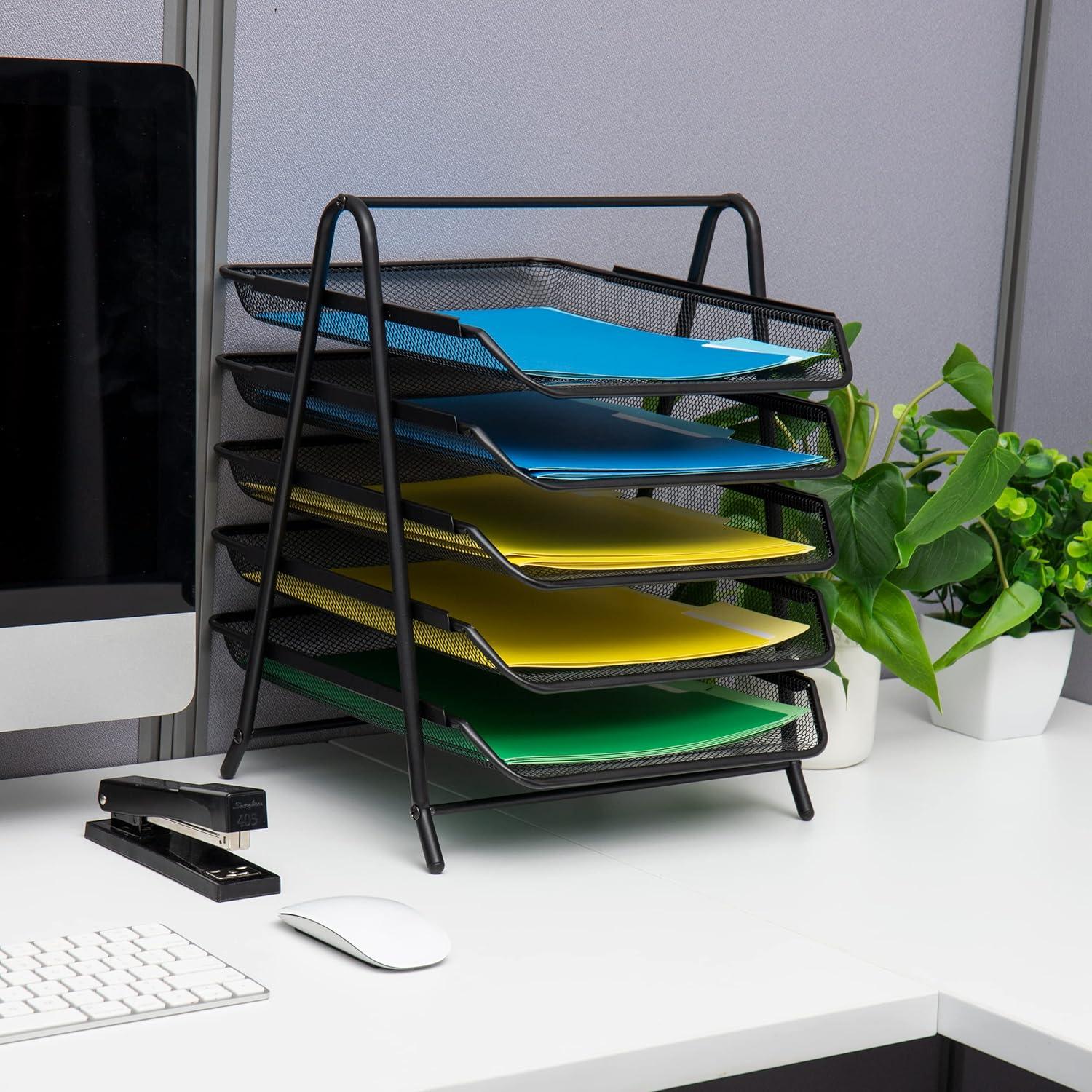 imageMind Reader Paper Tray and File Folder Set Desktop Organizer Storage Office Metal Mesh 1175L x 14W x 145H Black