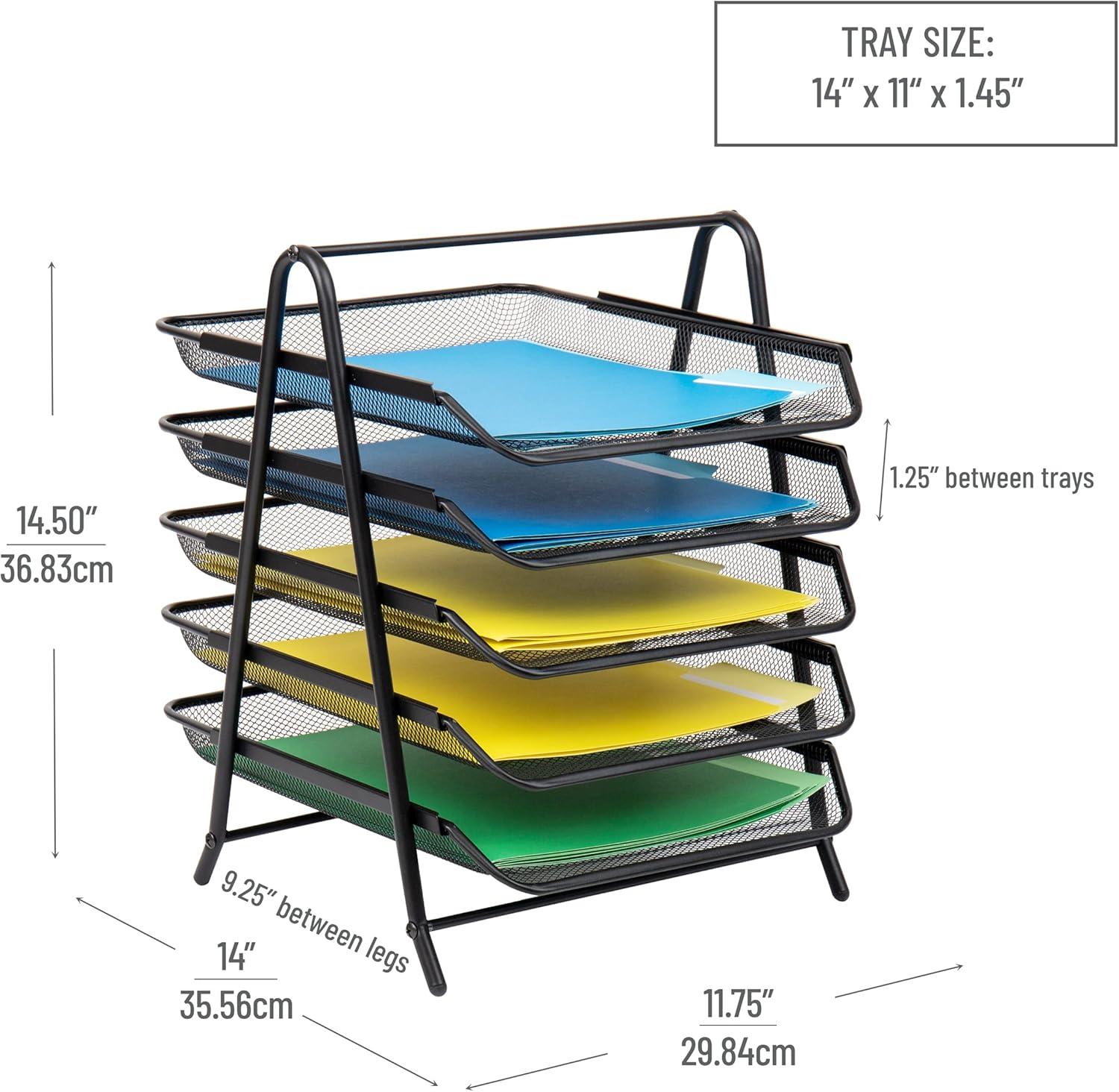 imageMind Reader Paper Tray and File Folder Set Desktop Organizer Storage Office Metal Mesh 1175L x 14W x 145H Black
