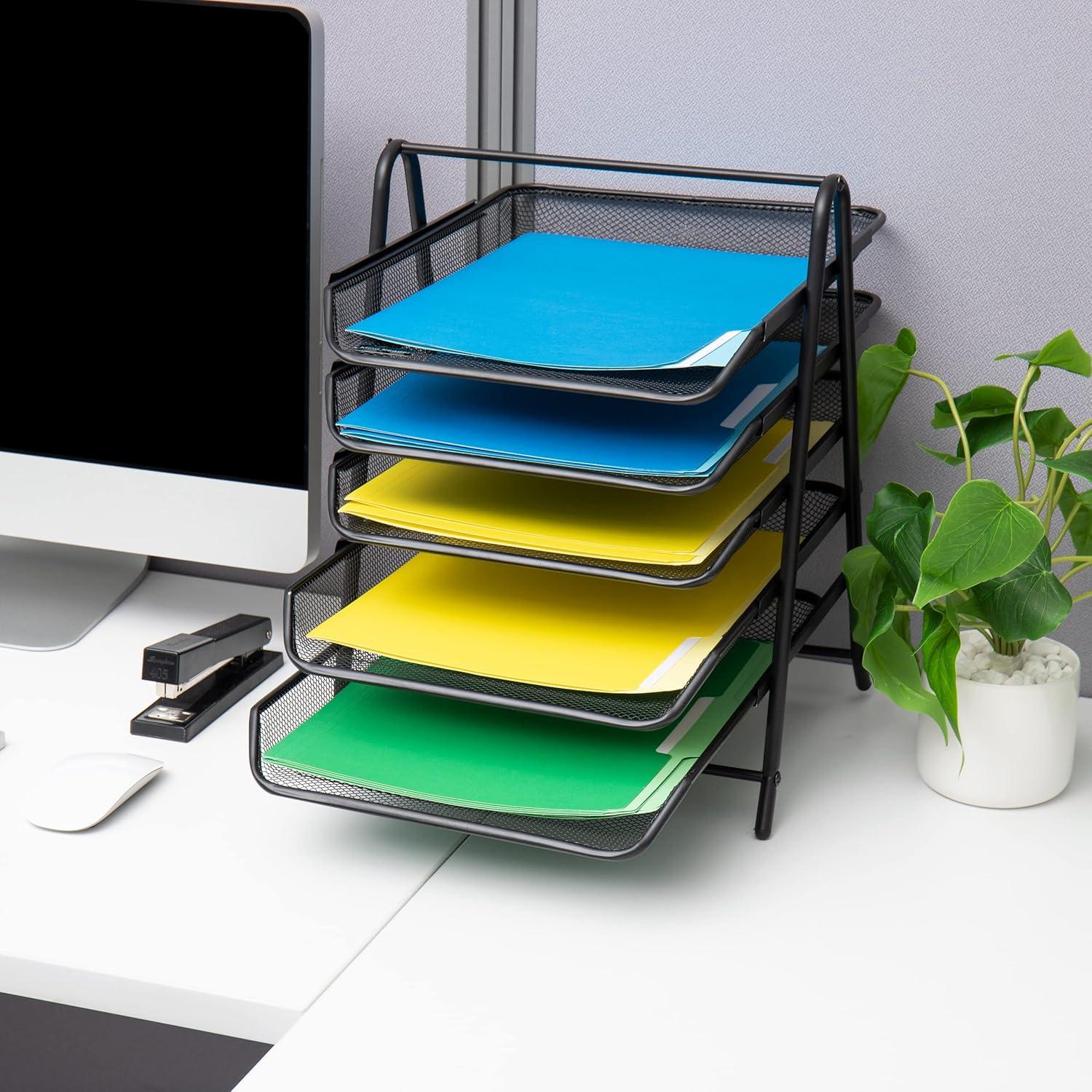 imageMind Reader Paper Tray and File Folder Set Desktop Organizer Storage Office Metal Mesh 1175L x 14W x 145H Black