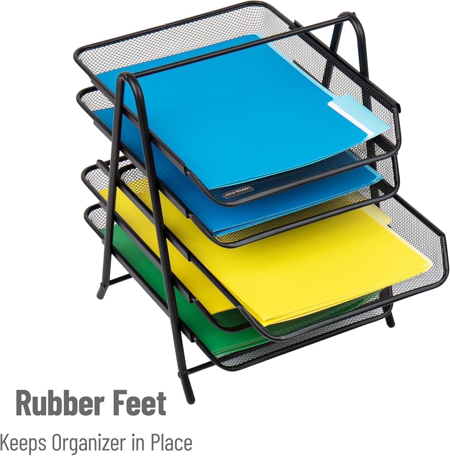 imageMind Reader Paper Tray and File Folder Set Desktop Organizer Storage Office Metal Mesh 1175L x 14W x 145H Black