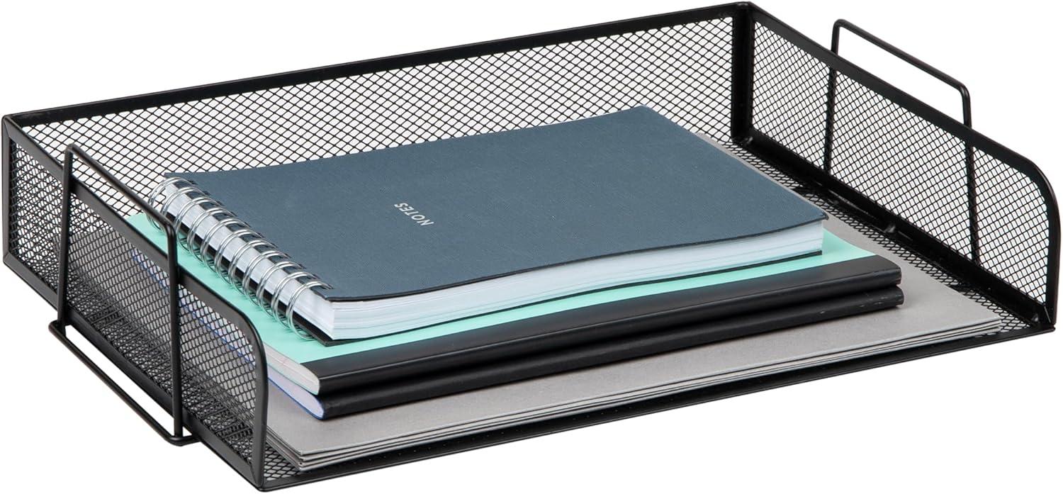 imageMind Reader Stackable Paper Tray Desktop Organizer File Storage Office Metal Mesh 2 Pcs BlackBlack