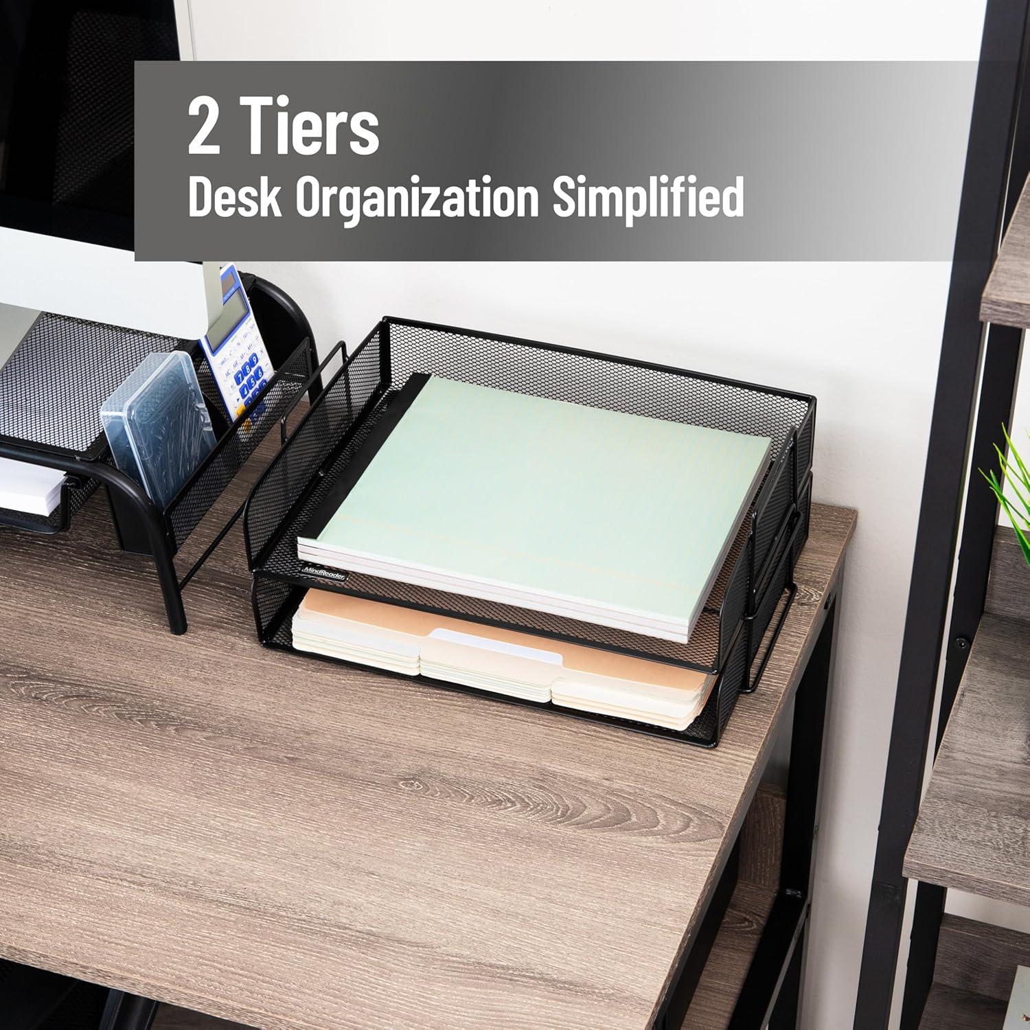 imageMind Reader Stackable Paper Tray Desktop Organizer File Storage Office Metal Mesh 2 Pcs BlackBlack