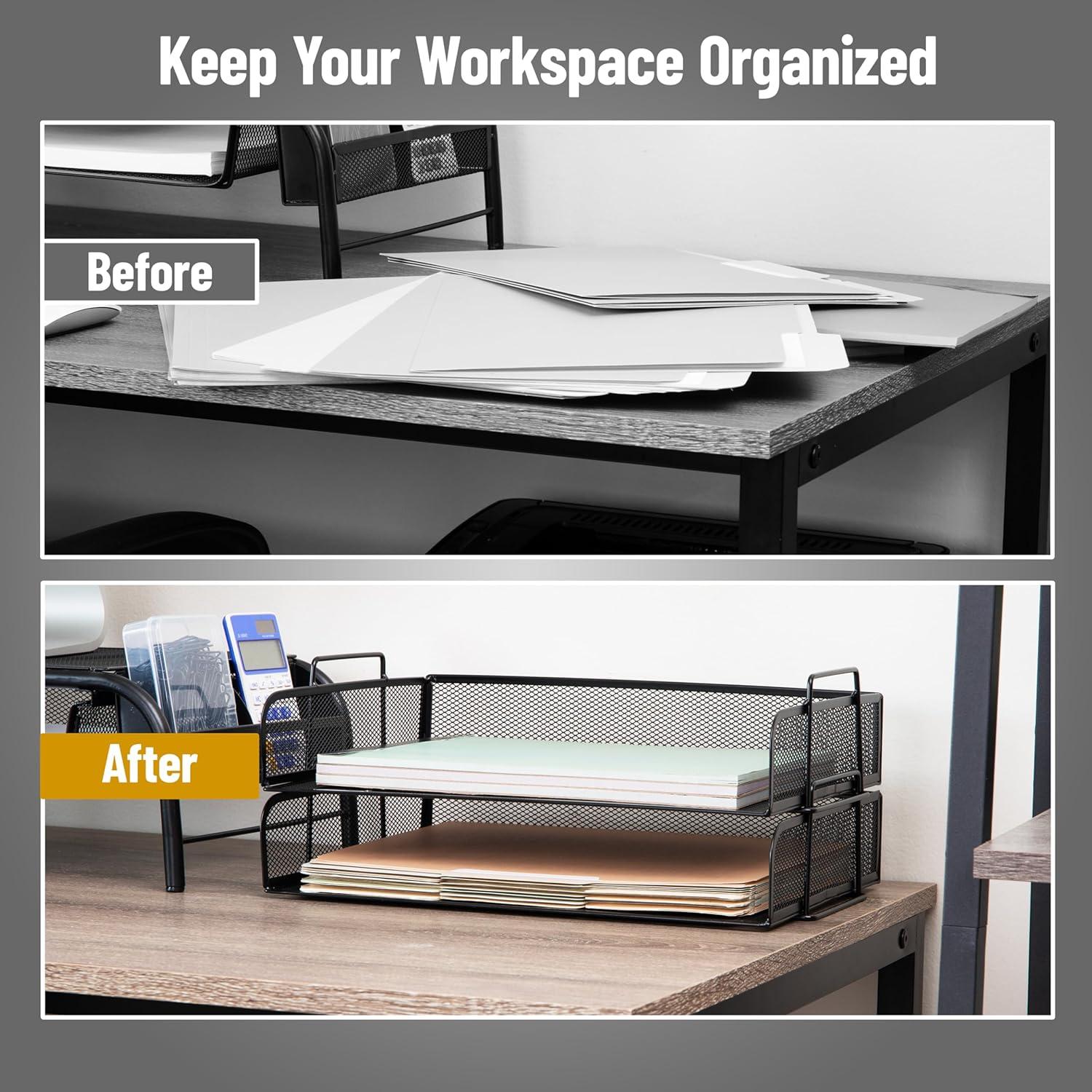 imageMind Reader Stackable Paper Tray Desktop Organizer File Storage Office Metal Mesh 2 Pcs BlackBlack