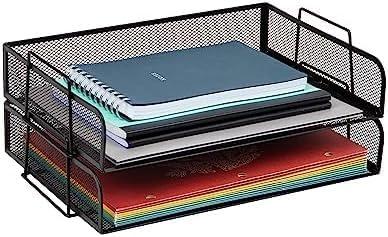 imageMind Reader Stackable Paper Tray Desktop Organizer File Storage Office Metal Mesh 2 Pcs BlackBlack