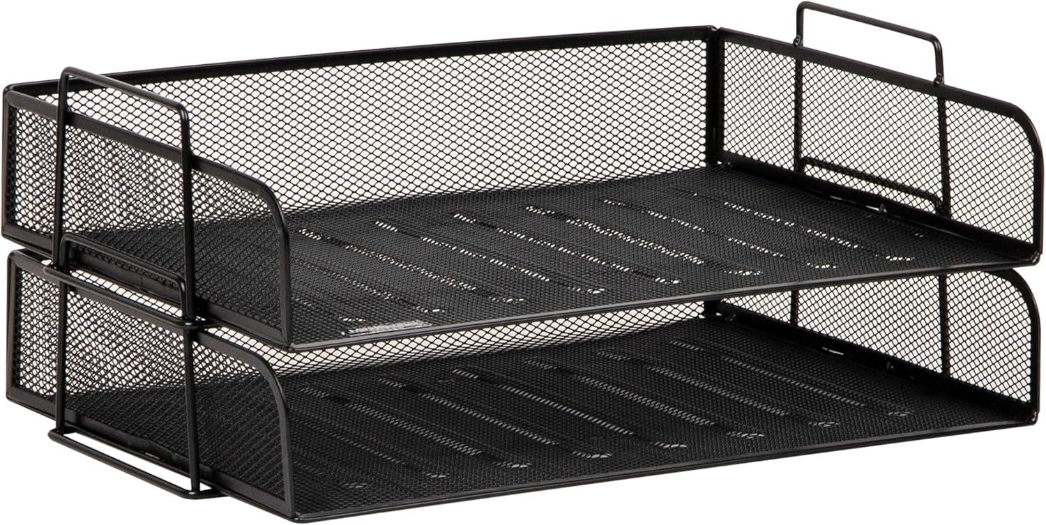 imageMind Reader Stackable Paper Tray Desktop Organizer File Storage Office Metal Mesh 2 Pcs BlackBlack
