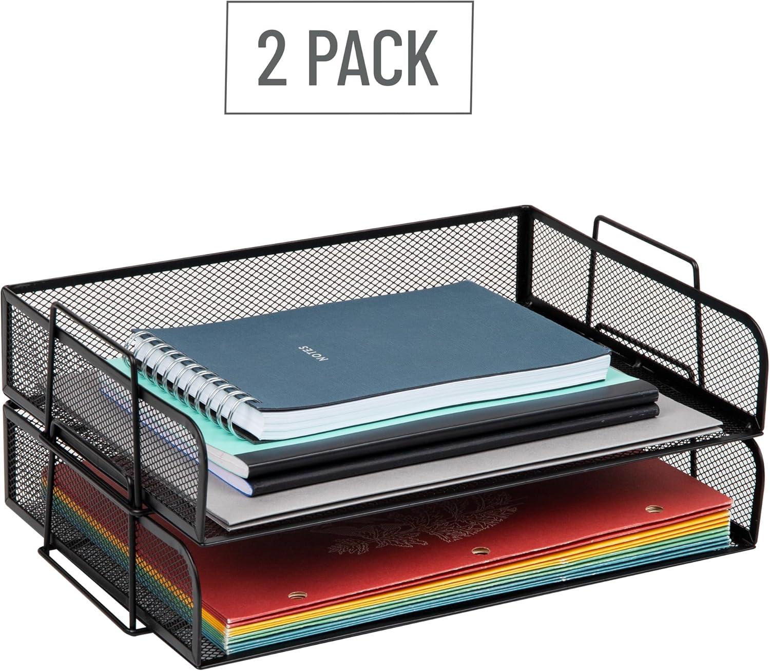 imageMind Reader Stackable Paper Tray Desktop Organizer File Storage Office Metal Mesh 2 Pcs BlackBlack