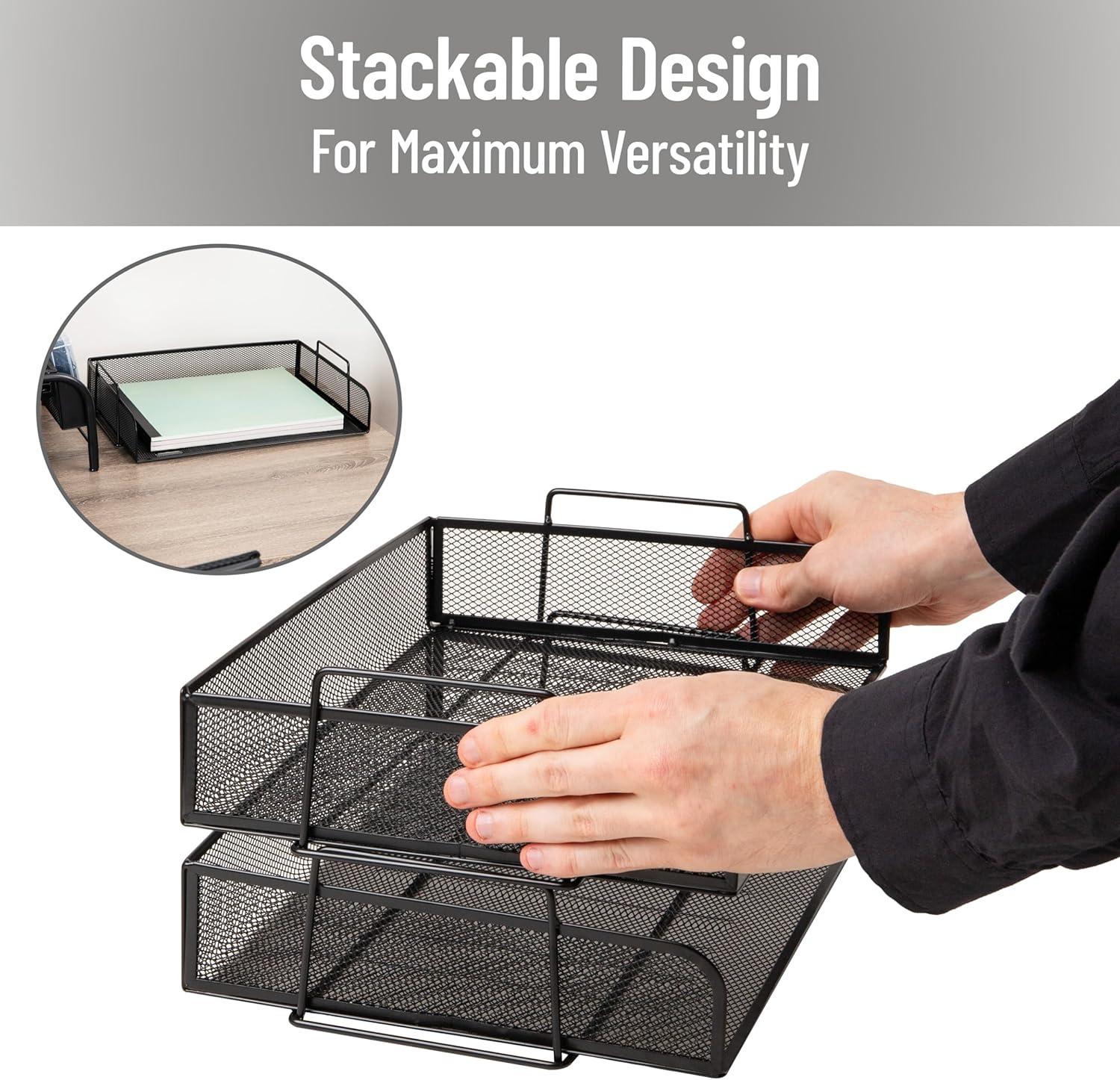 imageMind Reader Stackable Paper Tray Desktop Organizer File Storage Office Metal Mesh 2 Pcs BlackBlack