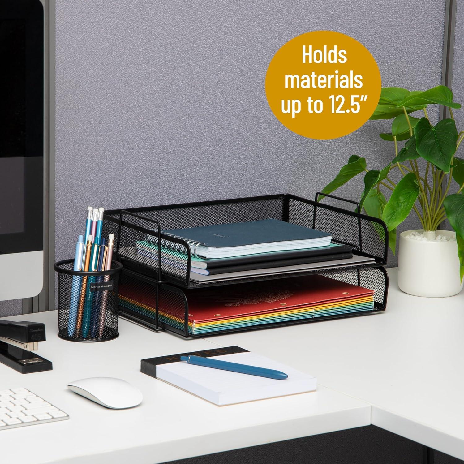 imageMind Reader Stackable Paper Tray Desktop Organizer File Storage Office Metal Mesh 2 Pcs BlackBlack