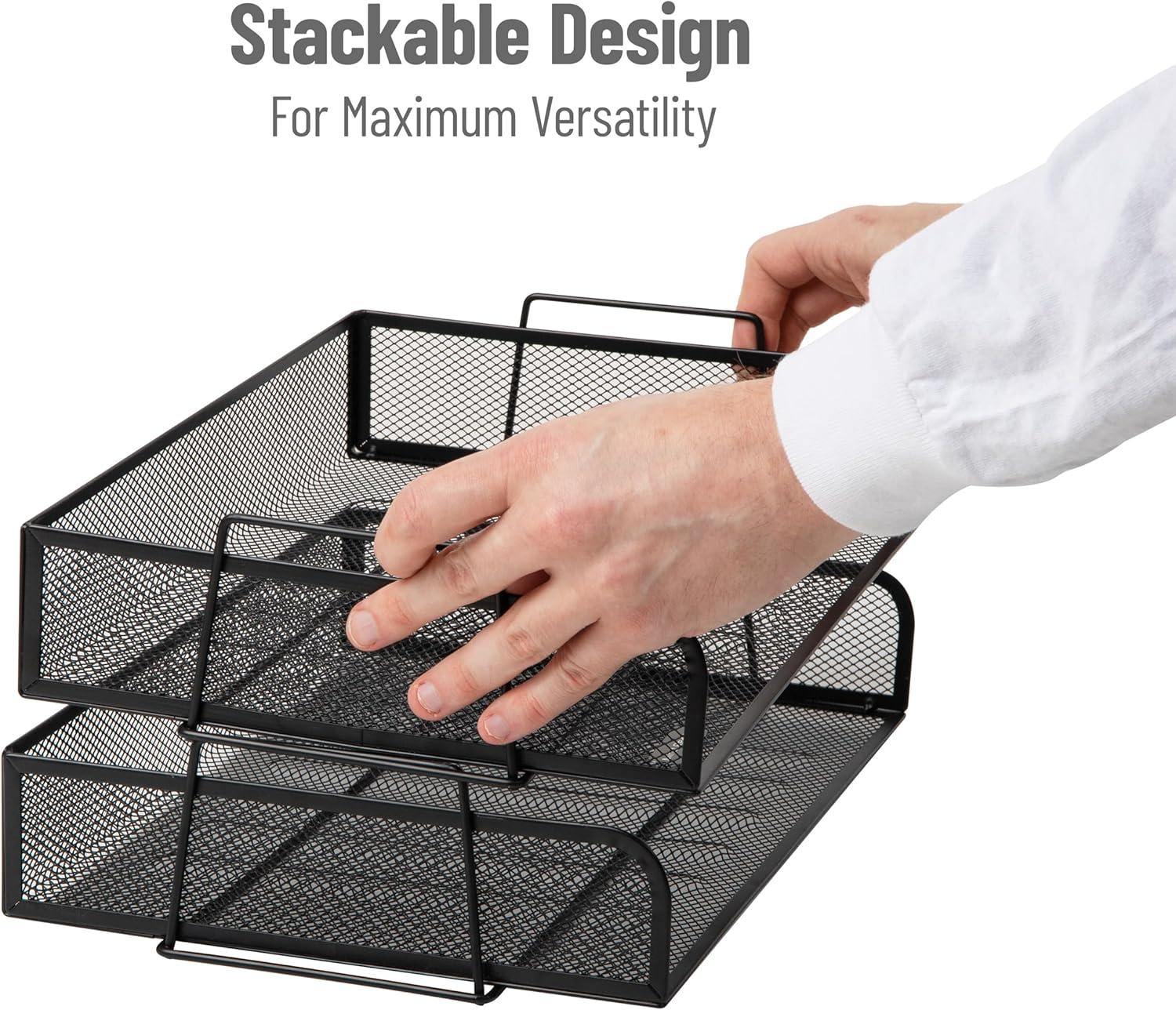 imageMind Reader Stackable Paper Tray Desktop Organizer File Storage Office Metal Mesh 2 Pcs BlackBlack