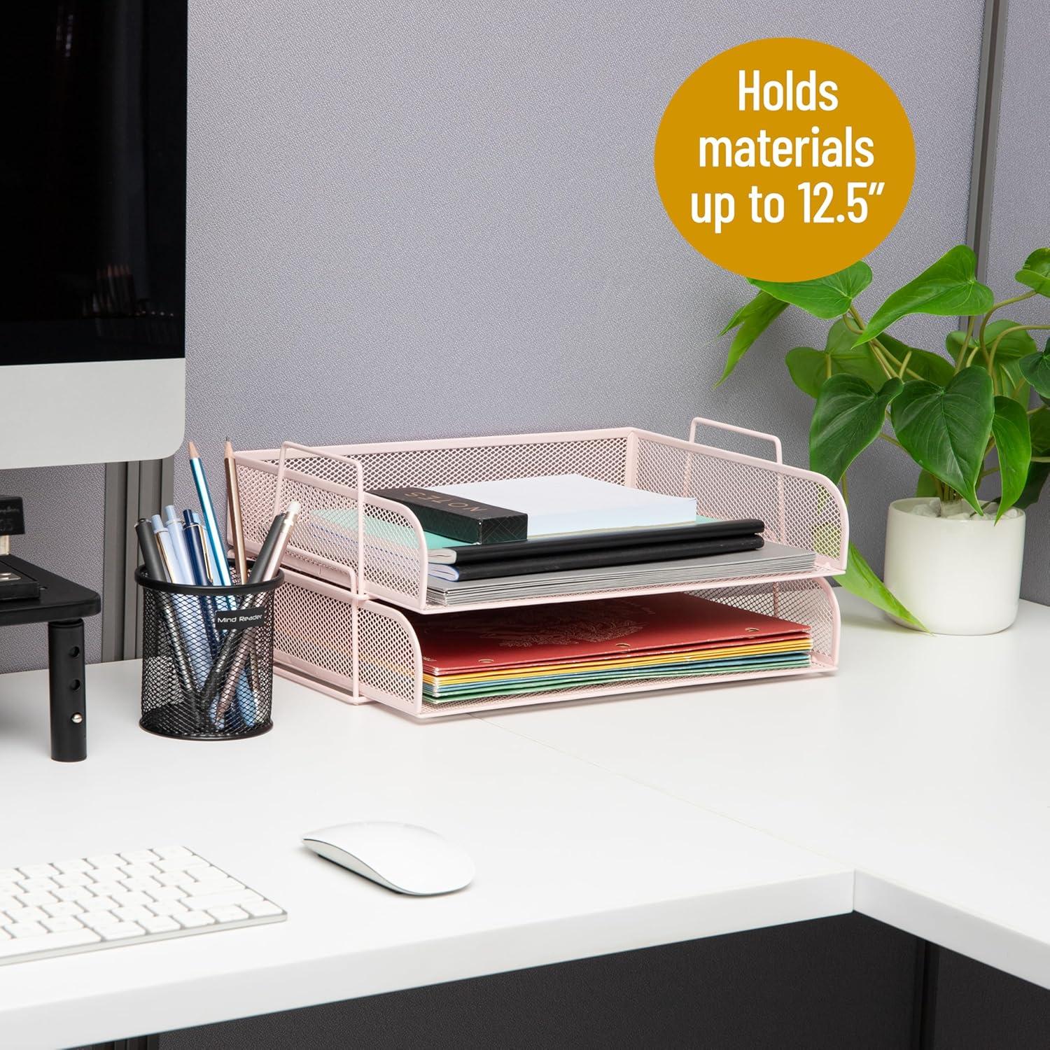 imageMind Reader Stackable Paper Tray Desktop Organizer File Storage Office Metal Mesh 2 Pcs BlackPink
