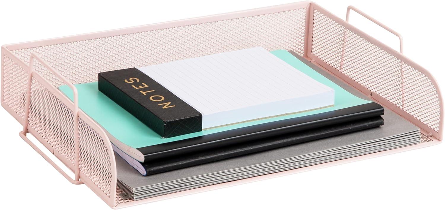 imageMind Reader Stackable Paper Tray Desktop Organizer File Storage Office Metal Mesh 2 Pcs BlackPink