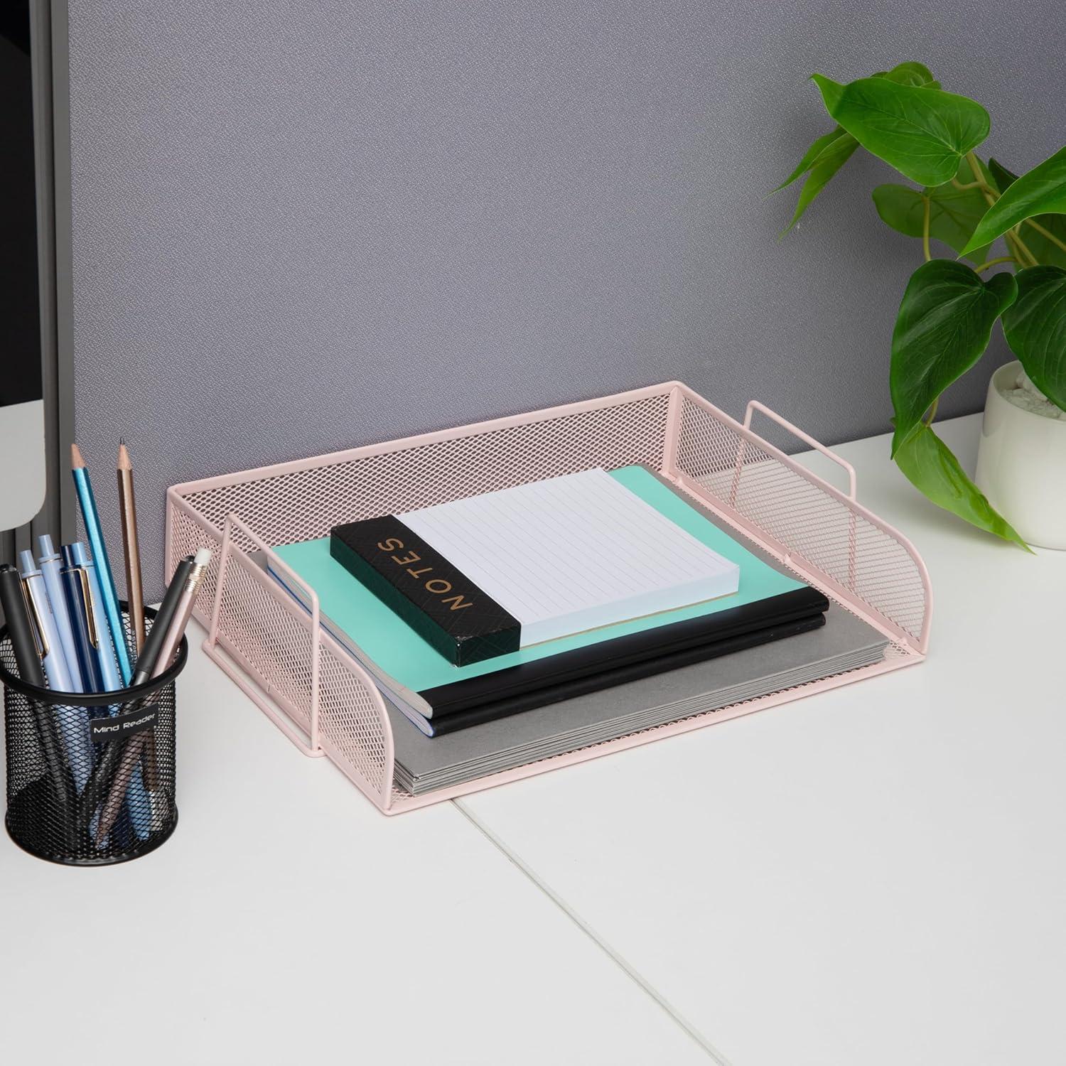 imageMind Reader Stackable Paper Tray Desktop Organizer File Storage Office Metal Mesh 2 Pcs BlackPink