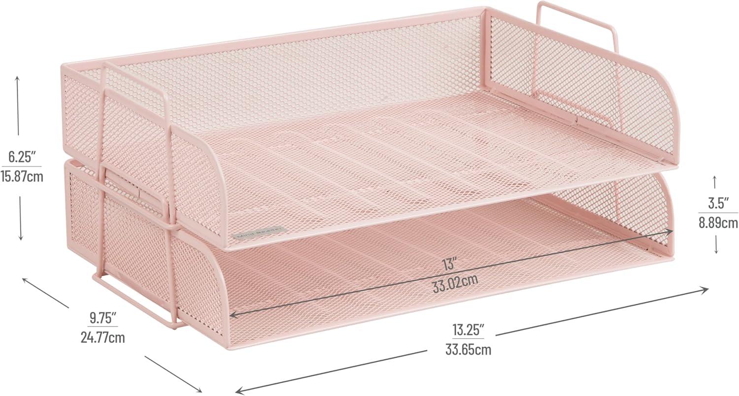 imageMind Reader Stackable Paper Tray Desktop Organizer File Storage Office Metal Mesh 2 Pcs BlackPink