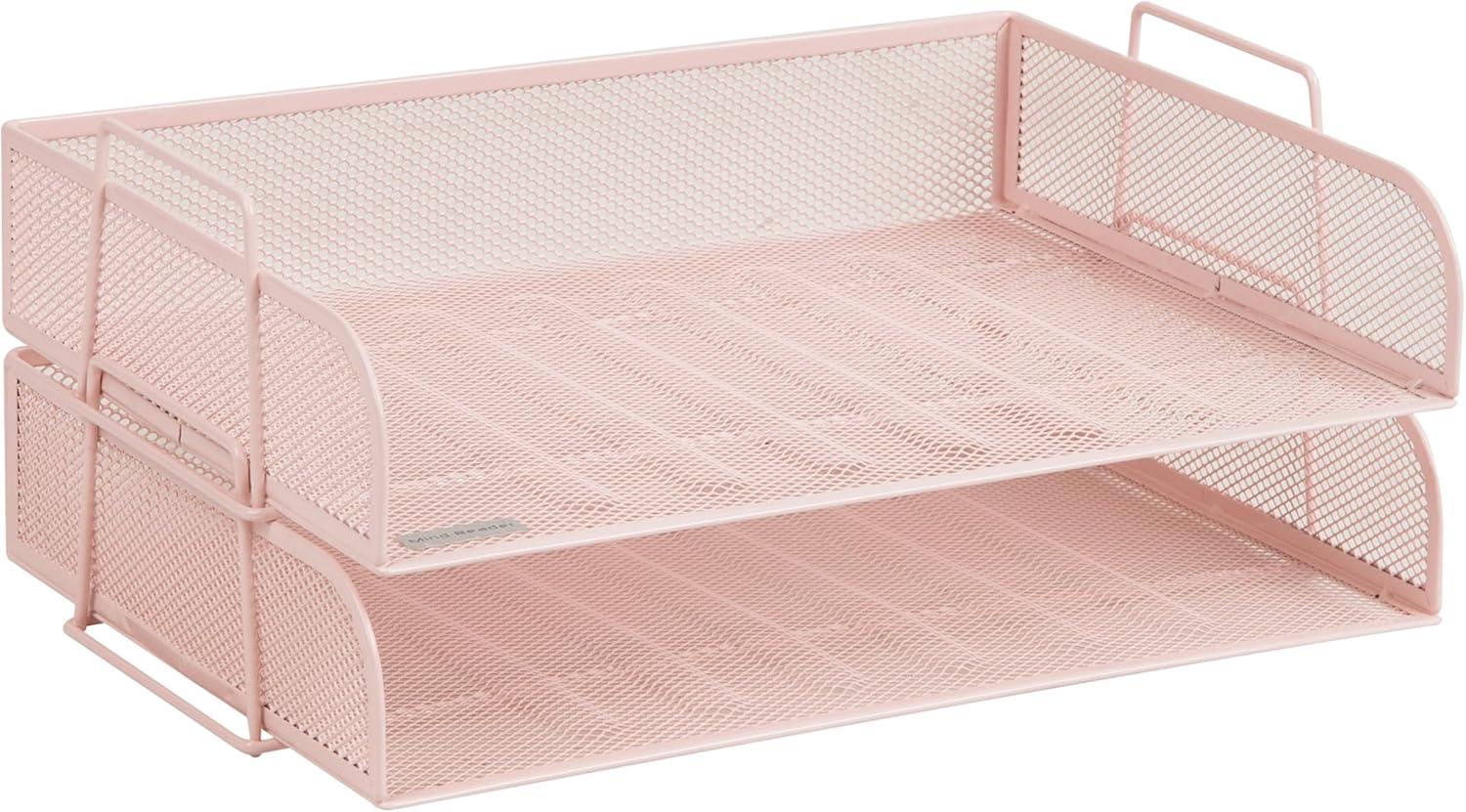 imageMind Reader Stackable Paper Tray Desktop Organizer File Storage Office Metal Mesh 2 Pcs BlackPink