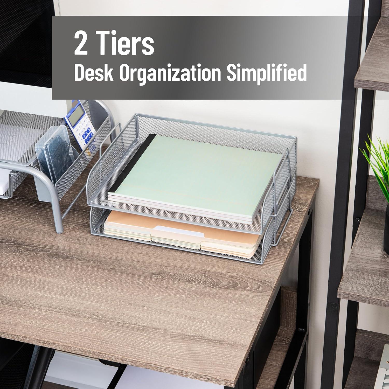 imageMind Reader Stackable Paper Tray Desktop Organizer File Storage Office Metal Mesh 2 Pcs BlackSilver