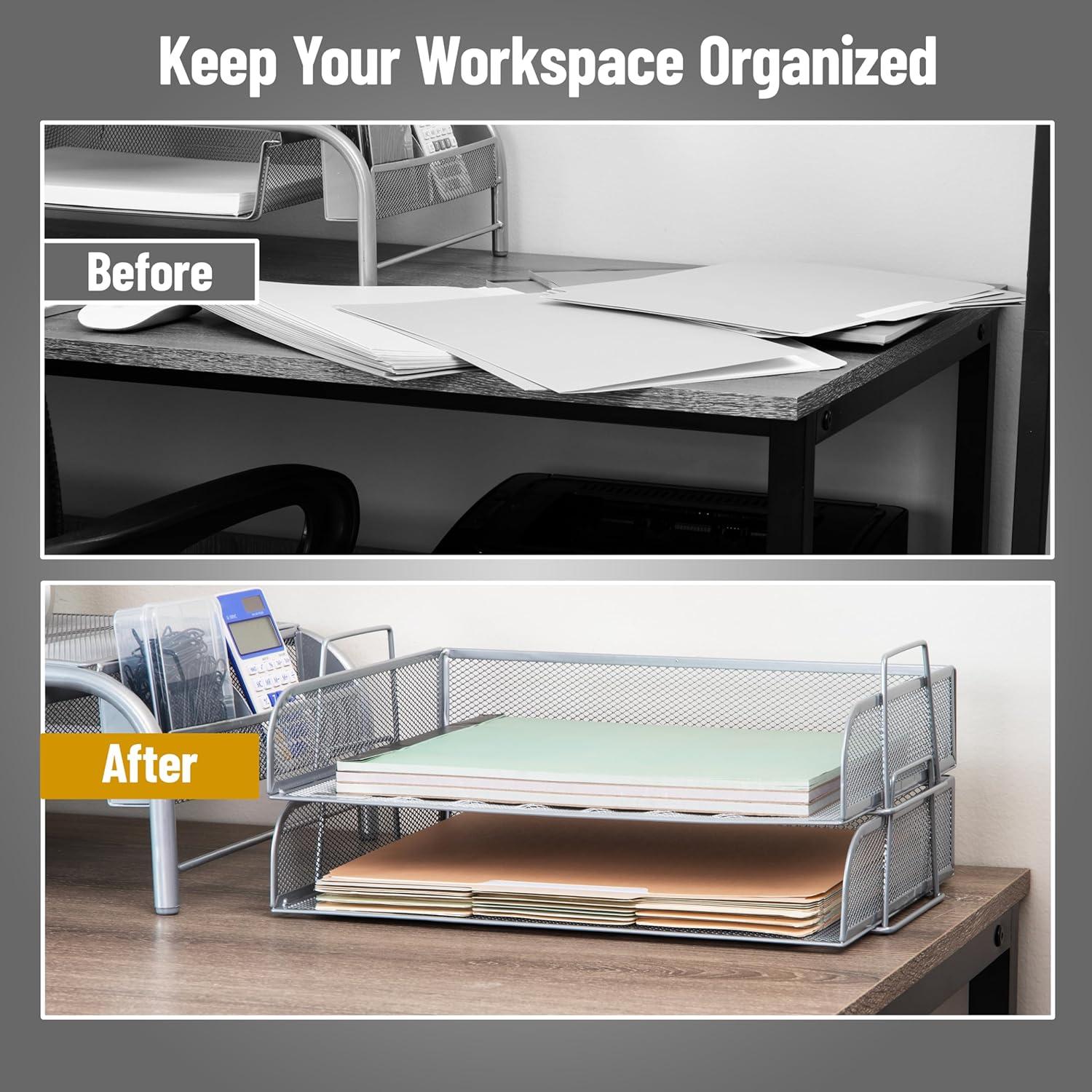 imageMind Reader Stackable Paper Tray Desktop Organizer File Storage Office Metal Mesh 2 Pcs BlackSilver