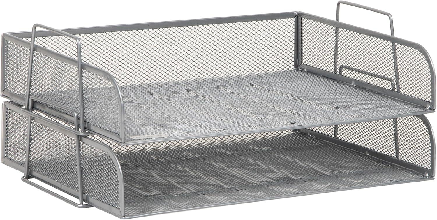 imageMind Reader Stackable Paper Tray Desktop Organizer File Storage Office Metal Mesh 2 Pcs BlackSilver