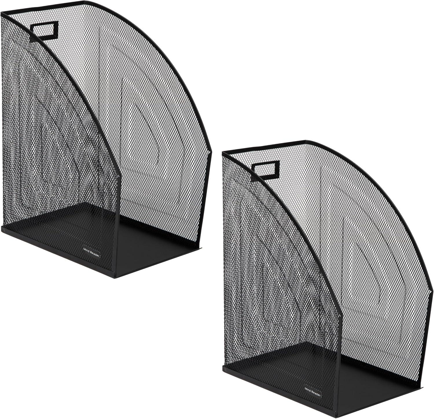imageMind Reader Vertical File Organizers Desktop File Holders for Folders Magazines and Paperwork Workspace Organizer Metal Mesh Set of 2 BlackPack of 4