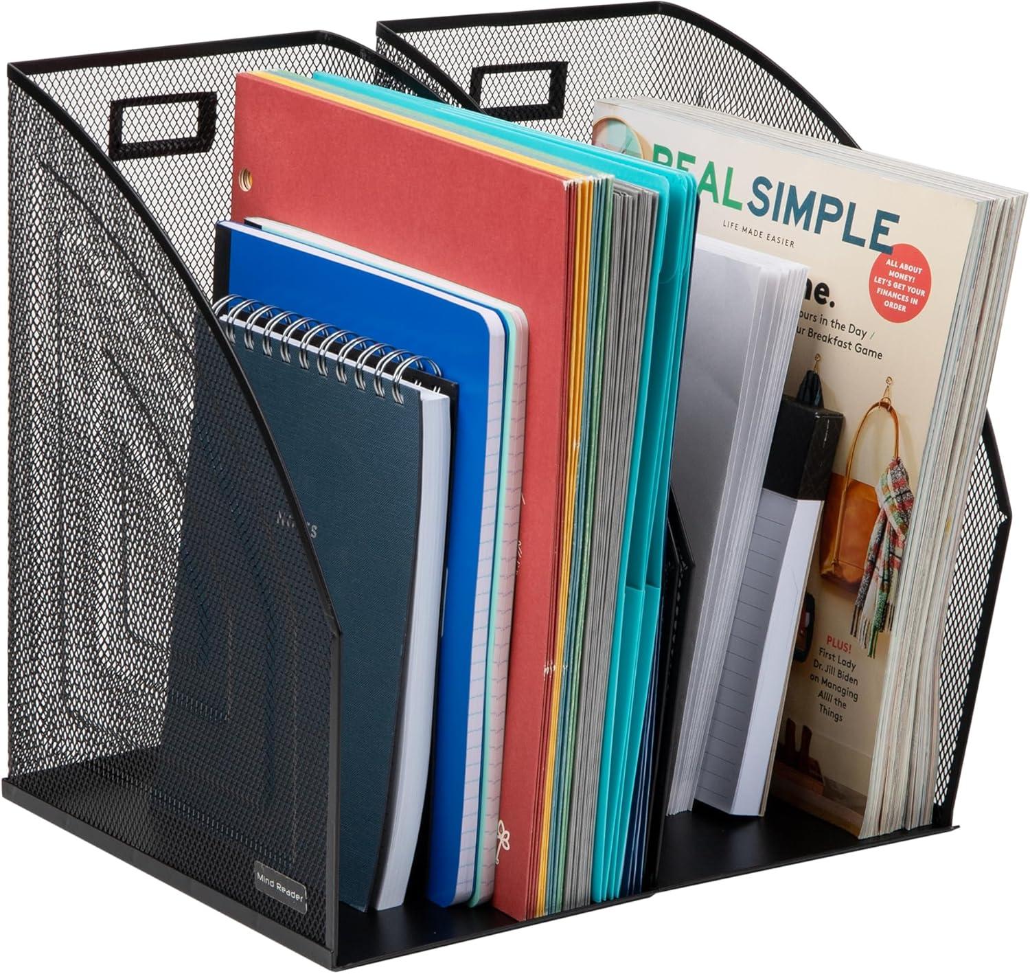 imageMind Reader Vertical File Organizers Desktop File Holders for Folders Magazines and Paperwork Workspace Organizer Metal Mesh Set of 2 BlackPack of 4