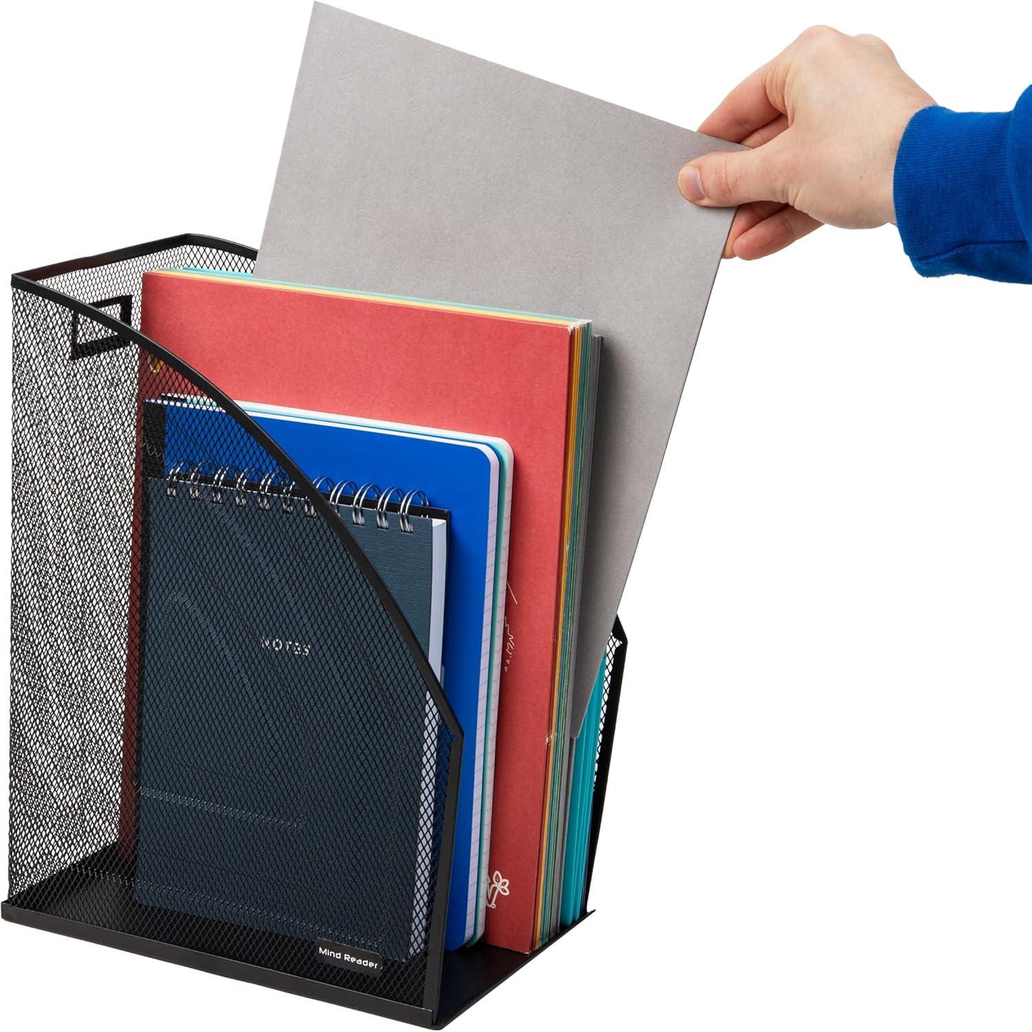 imageMind Reader Vertical File Organizers Desktop File Holders for Folders Magazines and Paperwork Workspace Organizer Metal Mesh Set of 2 BlackPack of 4