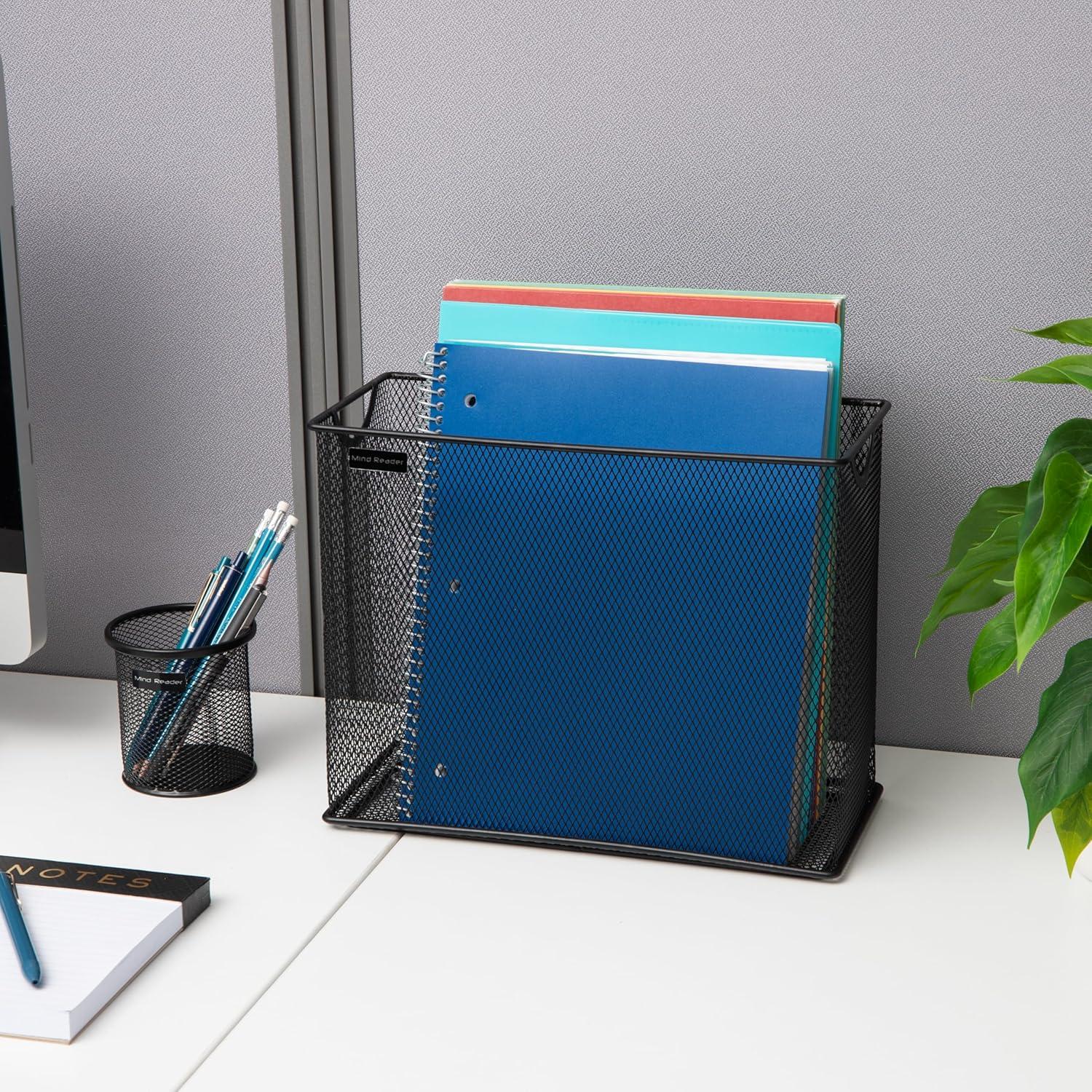 imageMind Reader Vertical File Storage Desktop Organizer Hanging Files Office Metal Mesh 1225L x 55W x 10H BlackBlack