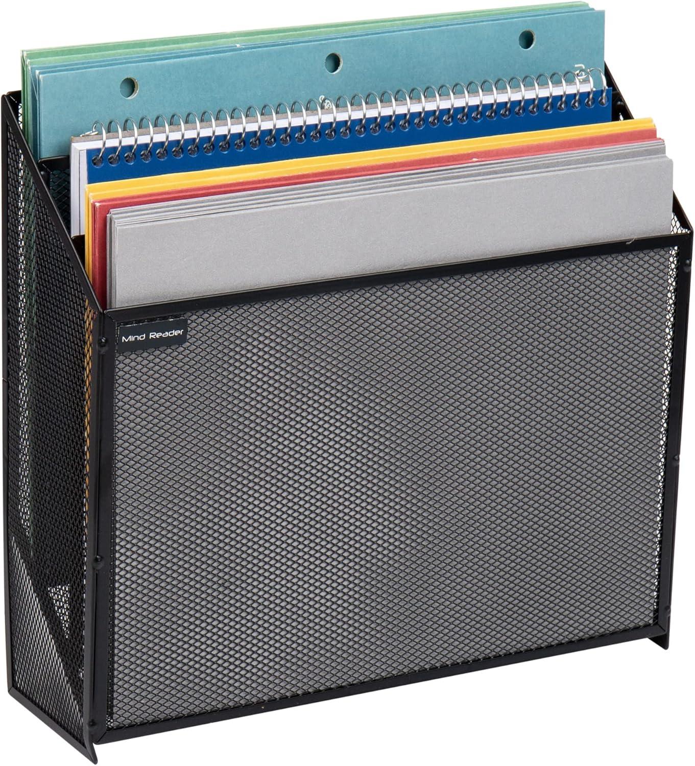 imageMind Reader Vertical File Storage Desktop Organizer Wall Mount Office Metal Mesh 125L x 375W x 115H BlackBlack