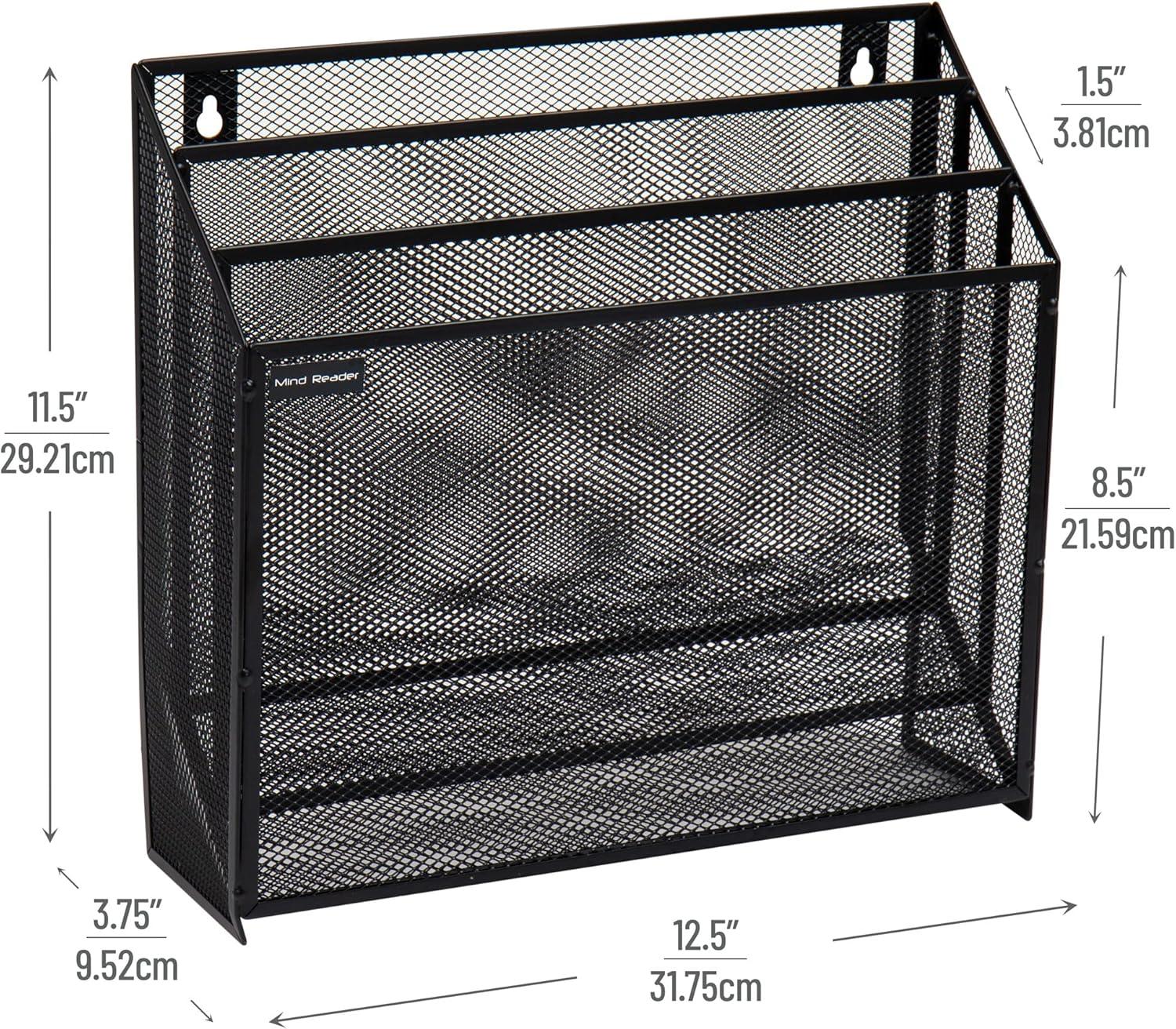 imageMind Reader Vertical File Storage Desktop Organizer Wall Mount Office Metal Mesh 125L x 375W x 115H BlackBlack