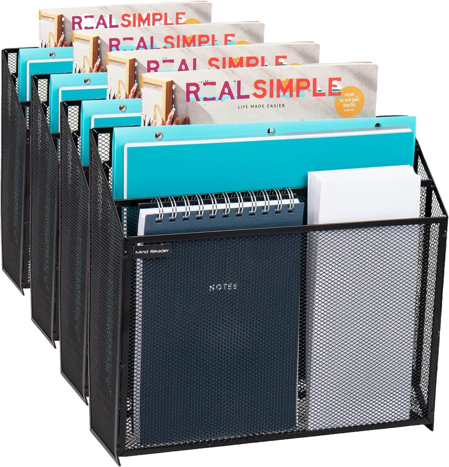 imageMind Reader Vertical File Storage Desktop Organizer Wall Mount Office Metal Mesh 125L x 375W x 115H BlackBlack