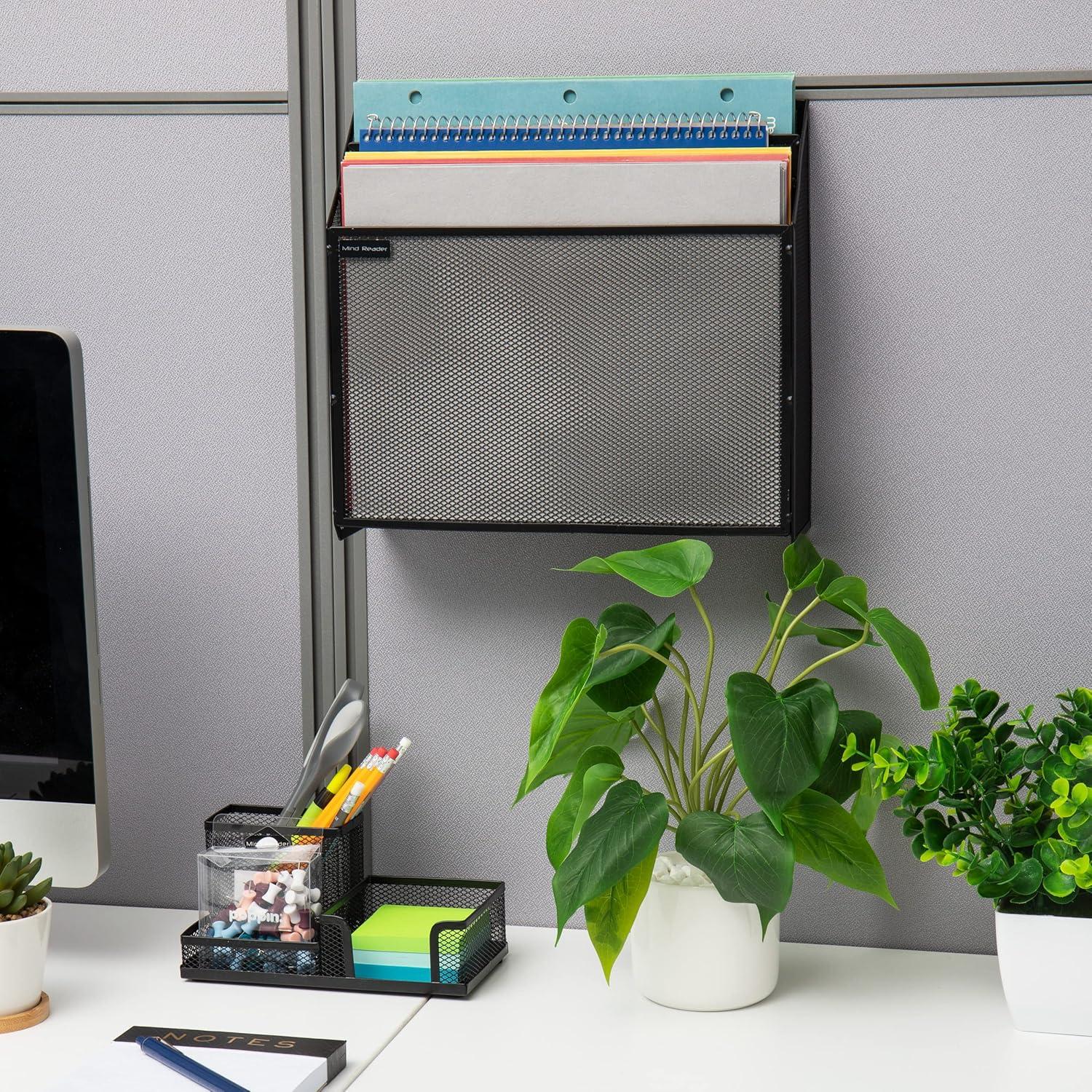 imageMind Reader Vertical File Storage Desktop Organizer Wall Mount Office Metal Mesh 125L x 375W x 115H BlackBlack
