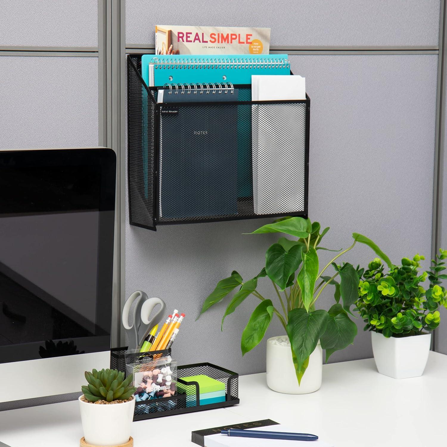 imageMind Reader Vertical File Storage Desktop Organizer Wall Mount Office Metal Mesh 125L x 375W x 115H BlackBlack