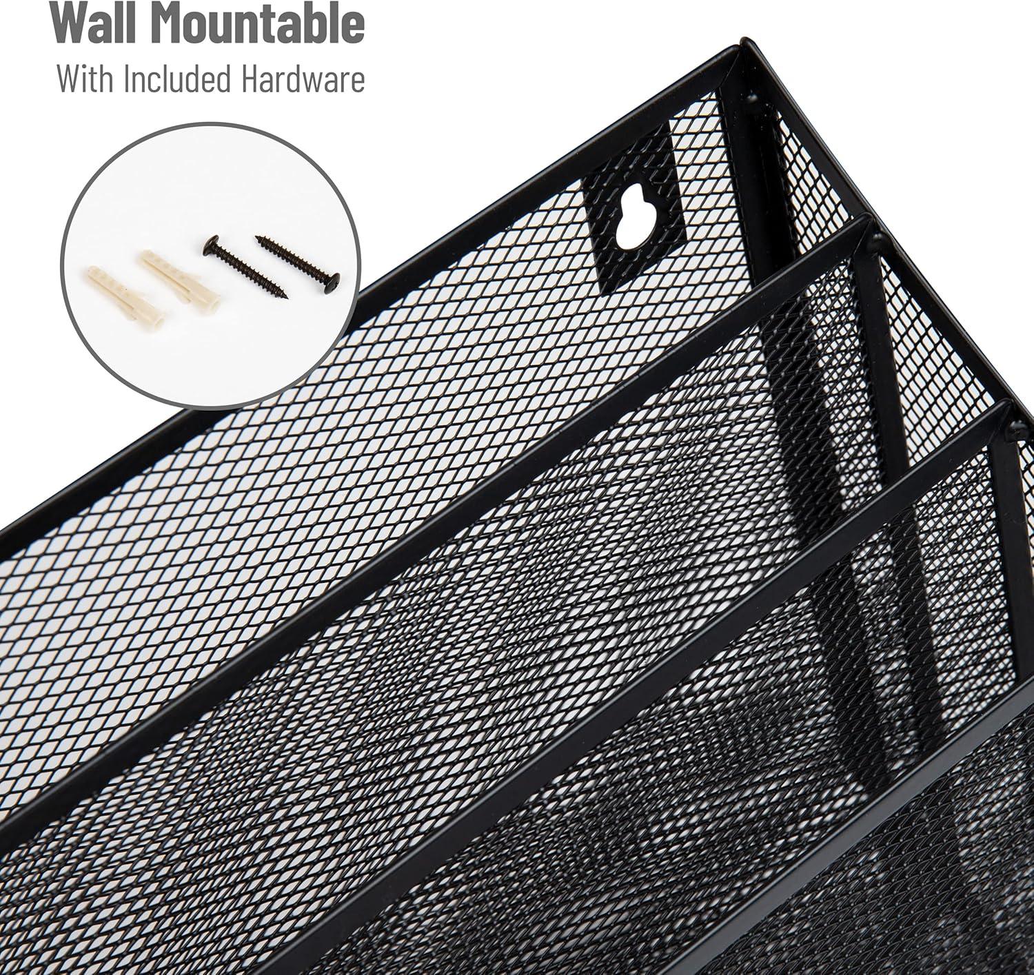 imageMind Reader Vertical File Storage Desktop Organizer Wall Mount Office Metal Mesh 125L x 375W x 115H BlackBlack