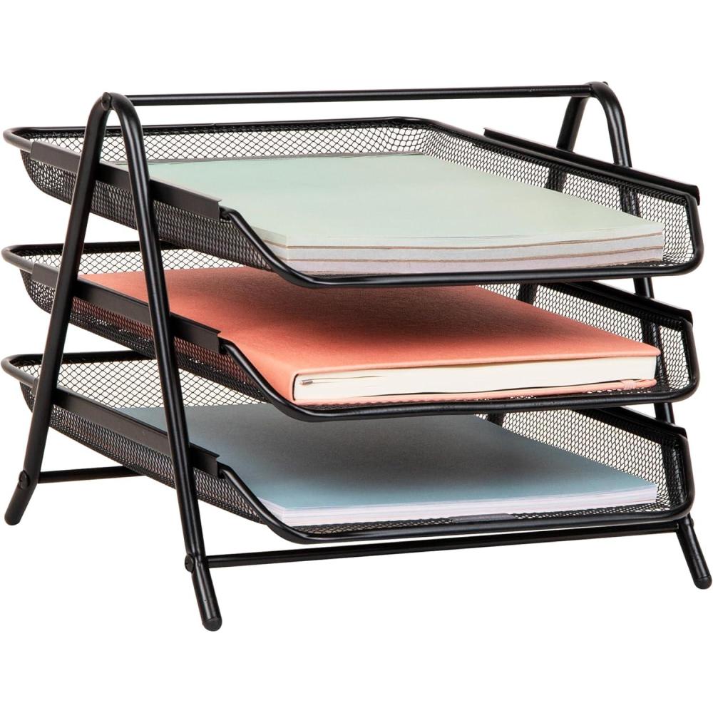 imageMind Reader 3Tier Paper Tray Desktop Organizer File Storage Workspace Office Metal Mesh 1175L x 1375W x 10H BlackBlack