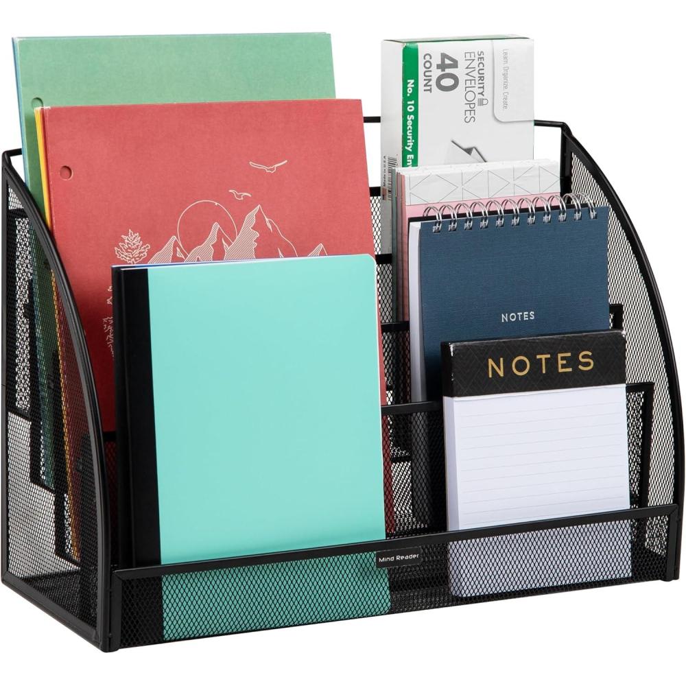 imageMind Reader 4Tier Mail Sorter Desktop Organizer File Storage Magazine Office Metal Mesh 1775L x 7W x 1225H BlackBlack 4 Pocket Horizontal
