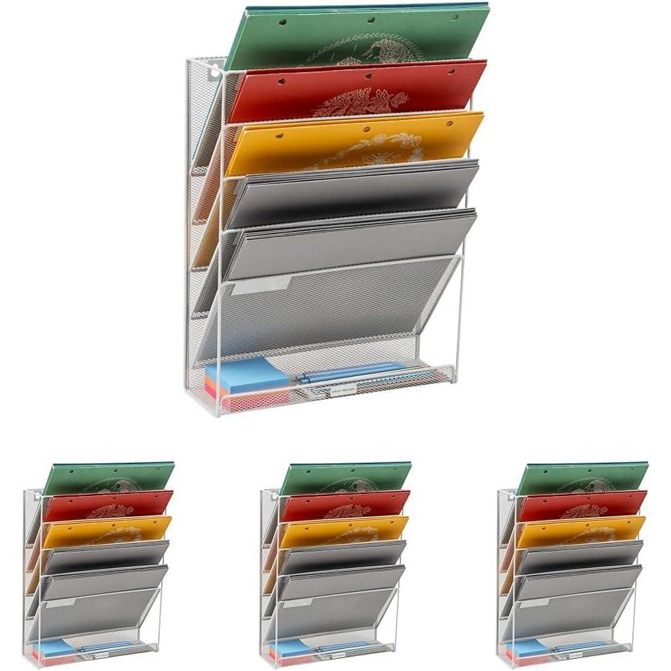 imageMind Reader 5Pocket Vertical File Storage Desktop Organizer Wall Mount Office Metal Mesh PinkWhite