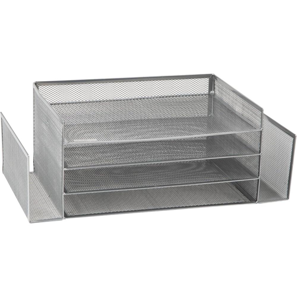 imageMind Reader Desktop Organizer File Storage Paper Tray Workspace Office Metal Mesh 1675L x 915W x 6H SilverSilver
