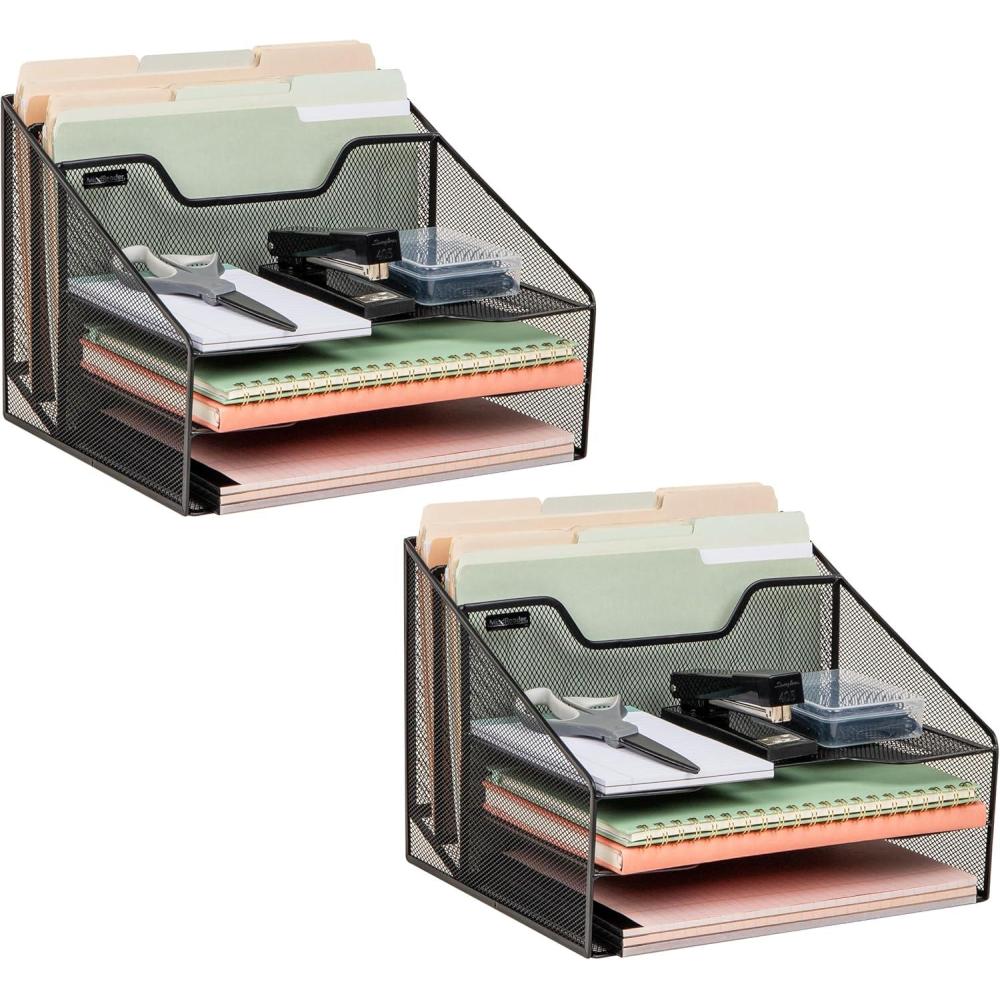 imageMind Reader File Organizer Set of 2 Desk Organizer Storage Paper Tray Office Metal Mesh 125L x 115W x 95H Black